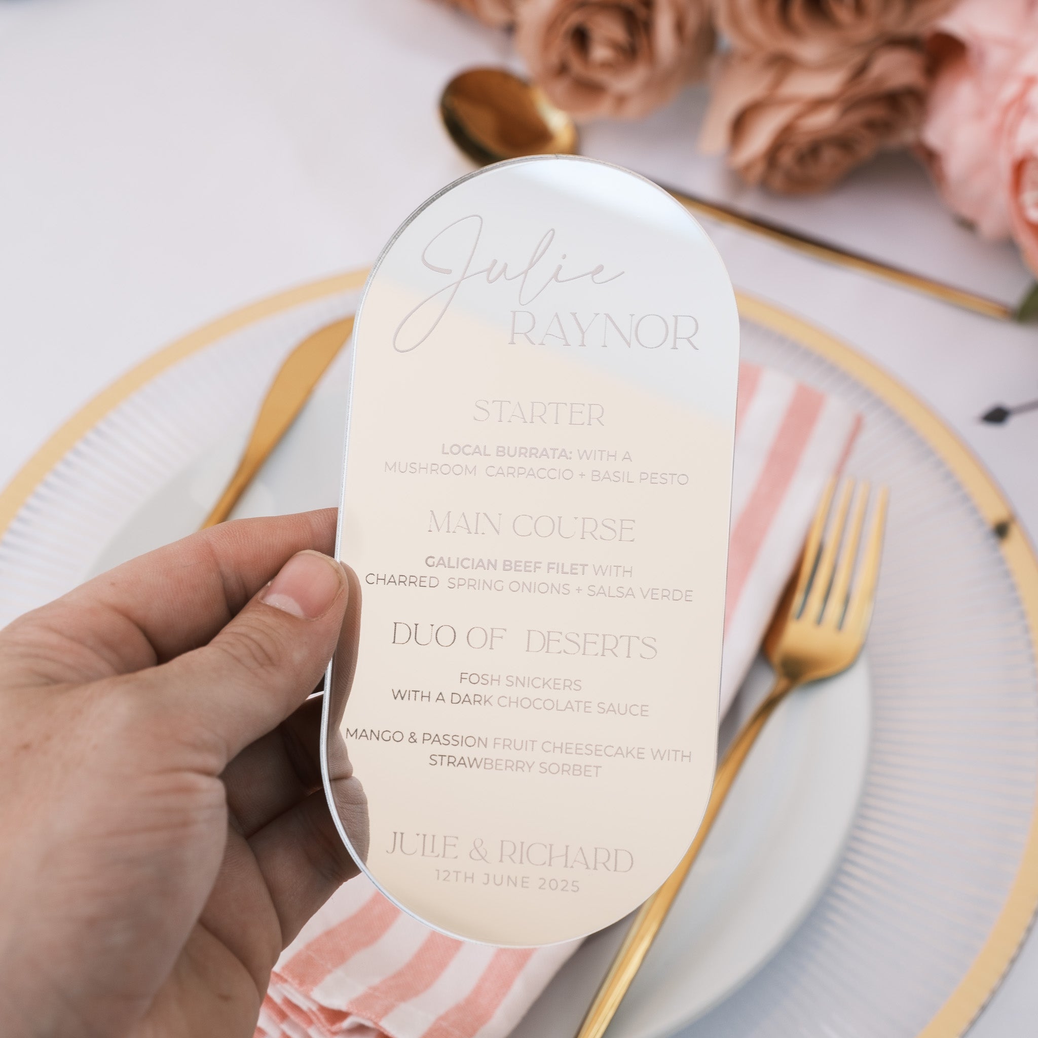 Wedding place cards with menu
