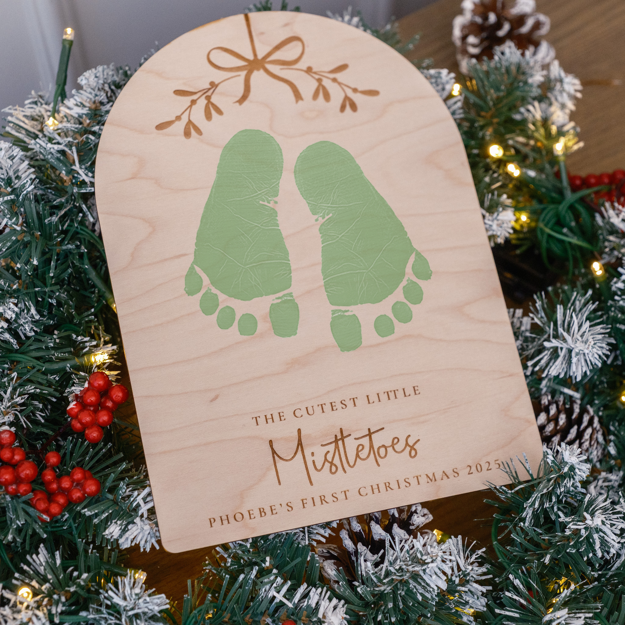 Babies First Christmas Foot Print Plaque - Mistletoes