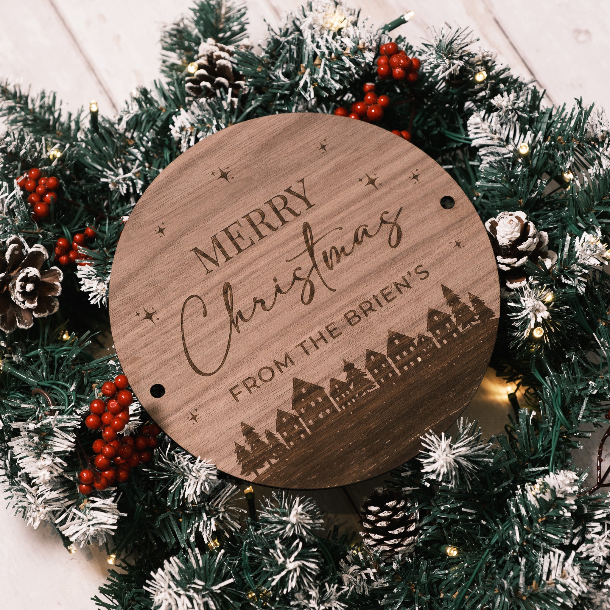 custom personalised christmas family wreath sign