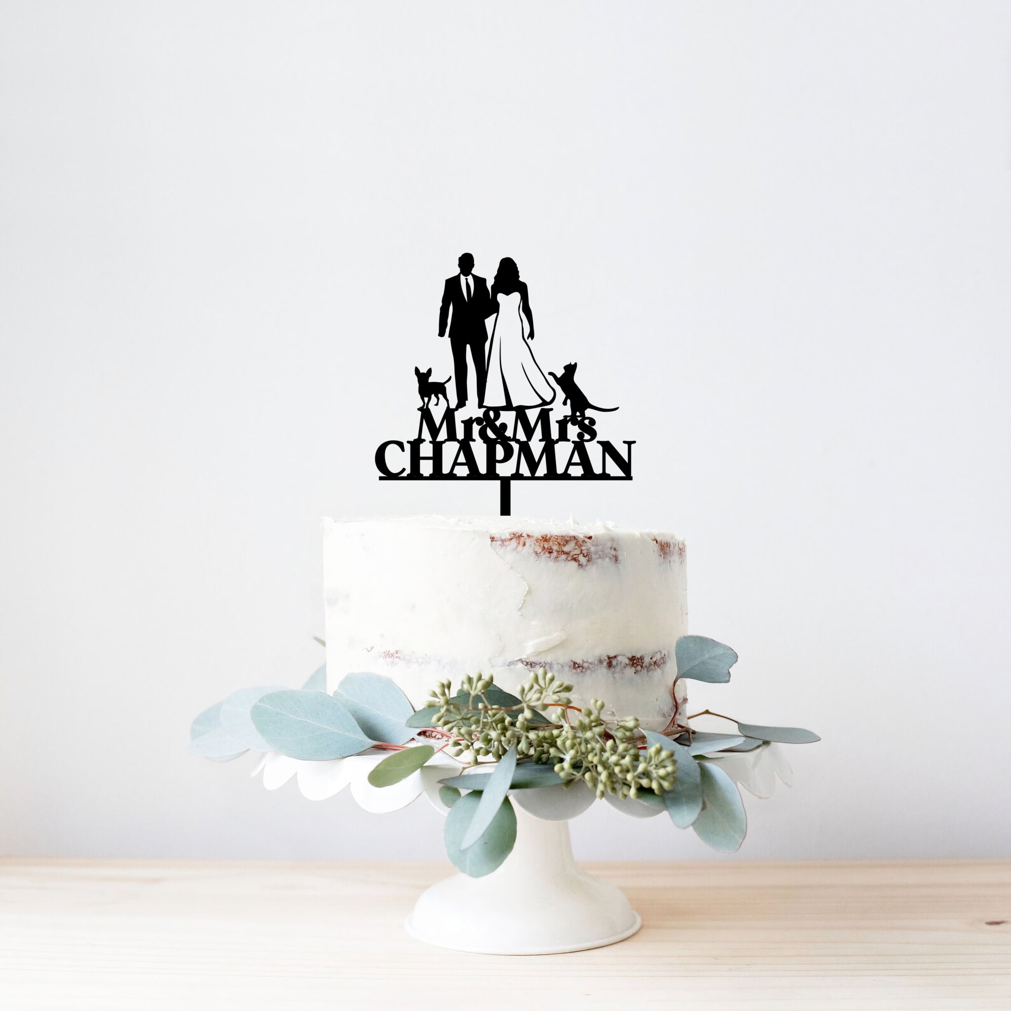 Personalised Wedding Cake Topper With Dog Bride and Groom