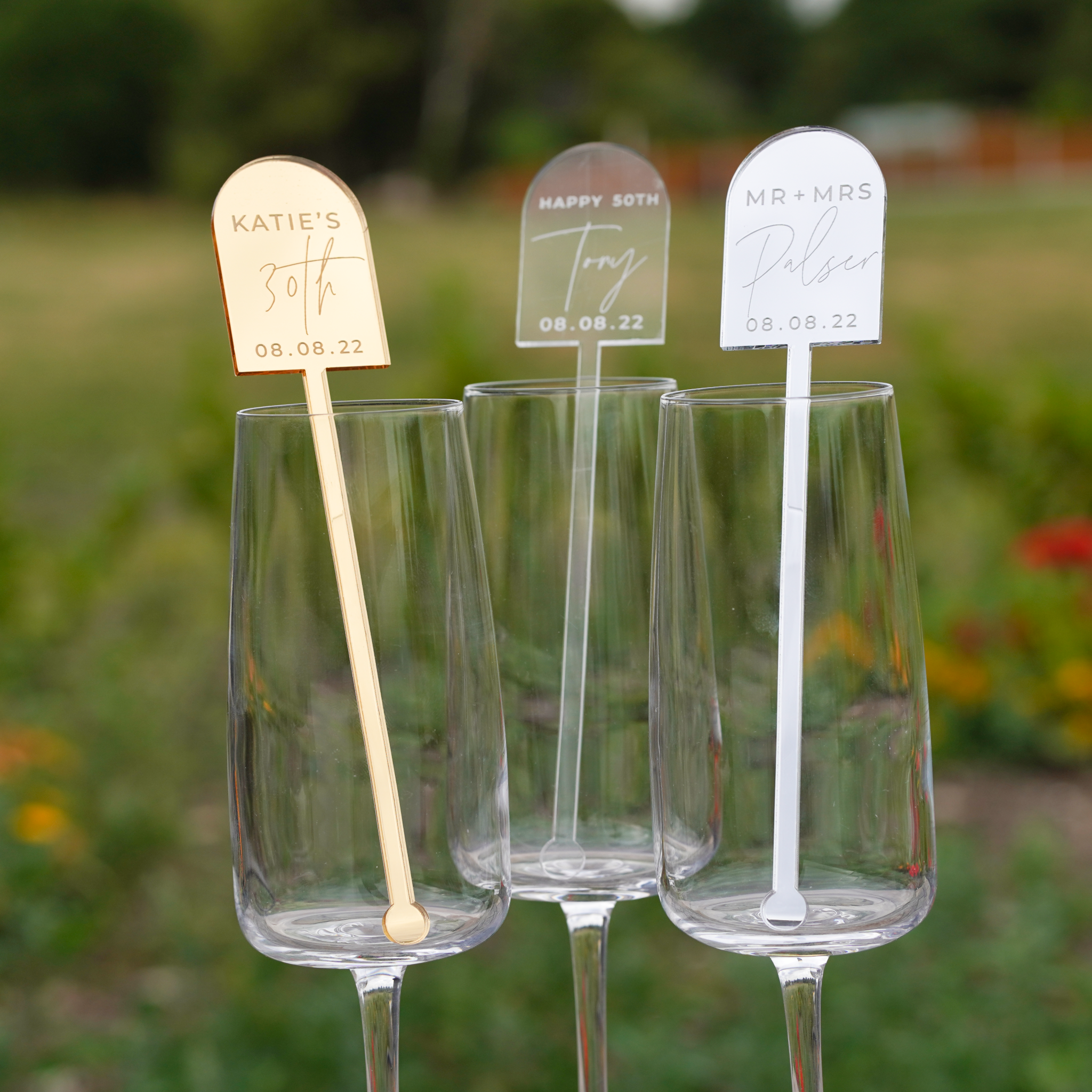 arch acrylic personalised cocktail drink stirrers for party and celebration decorations