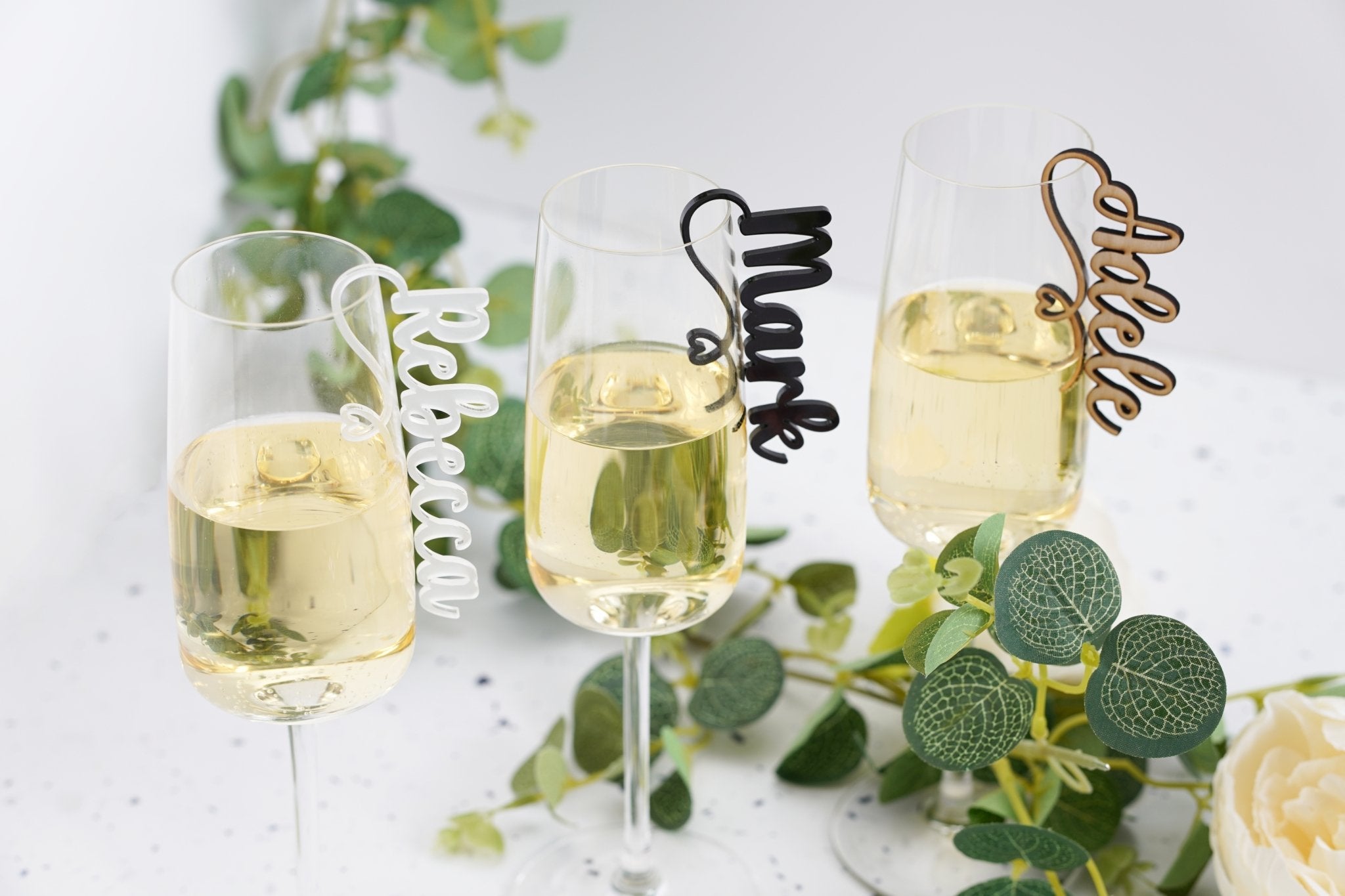 personalised acrylic champagne glass drink charm name tags