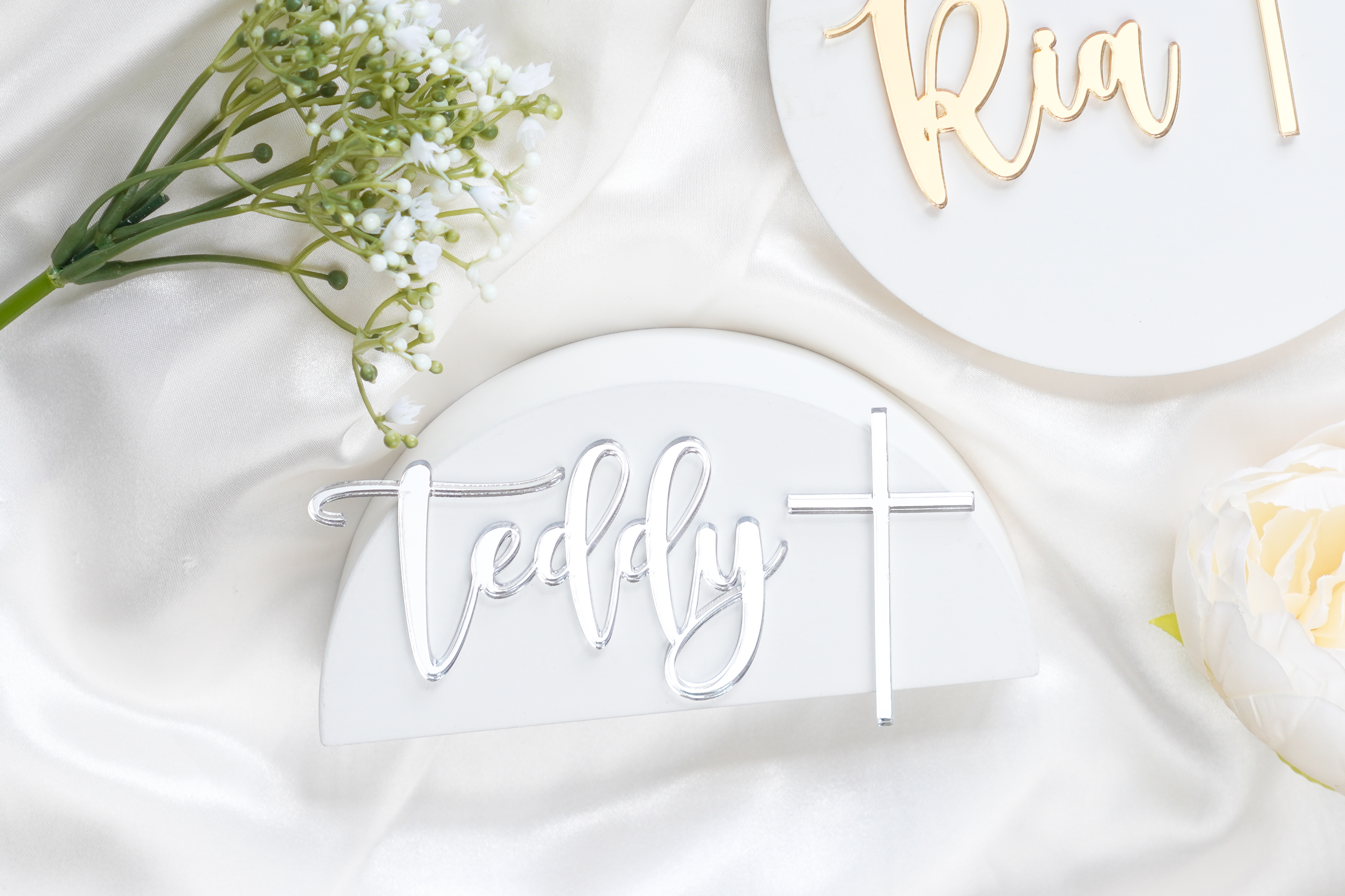 Name and Cross Cake Charm Set