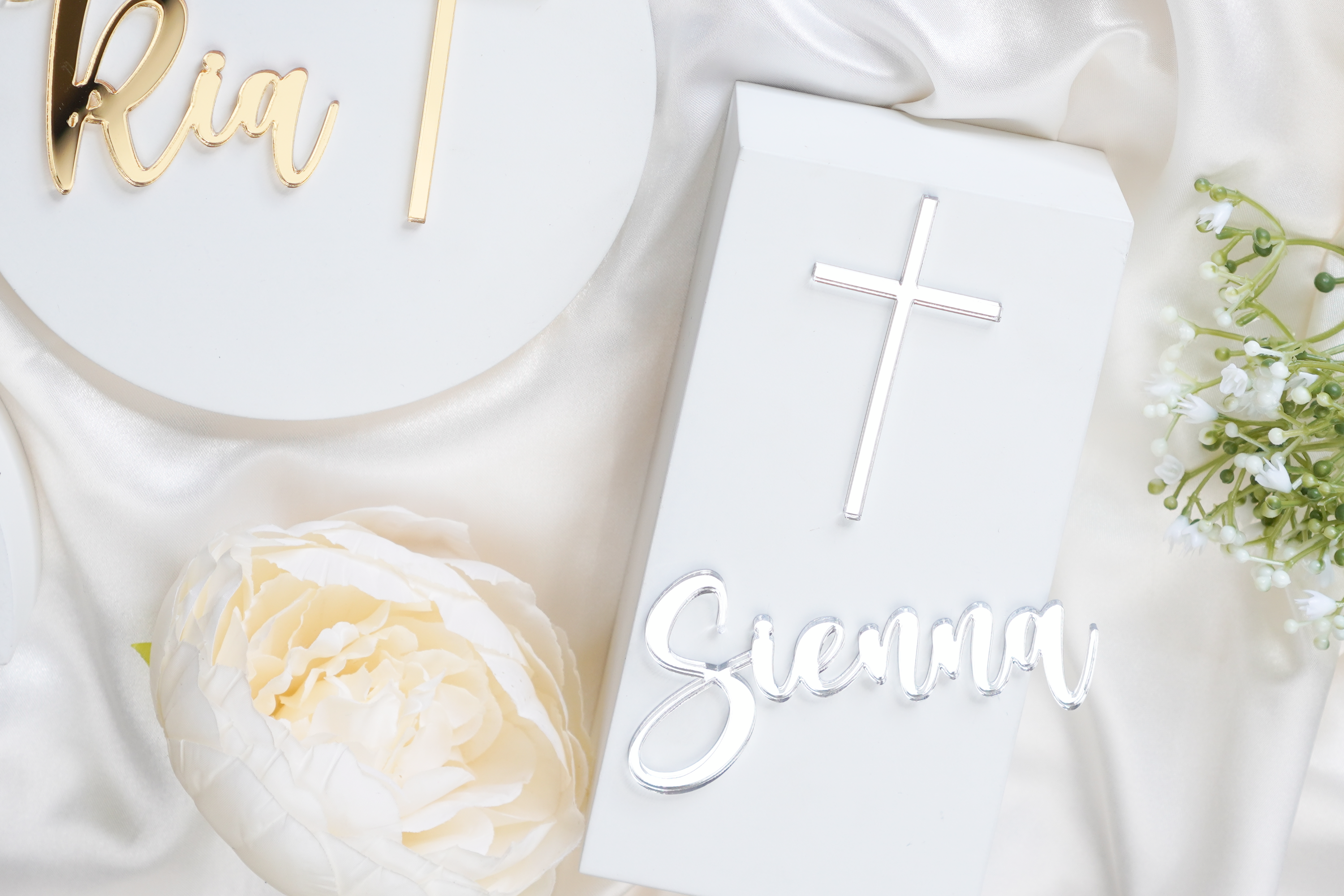 Name and Cross Cake Charm Set