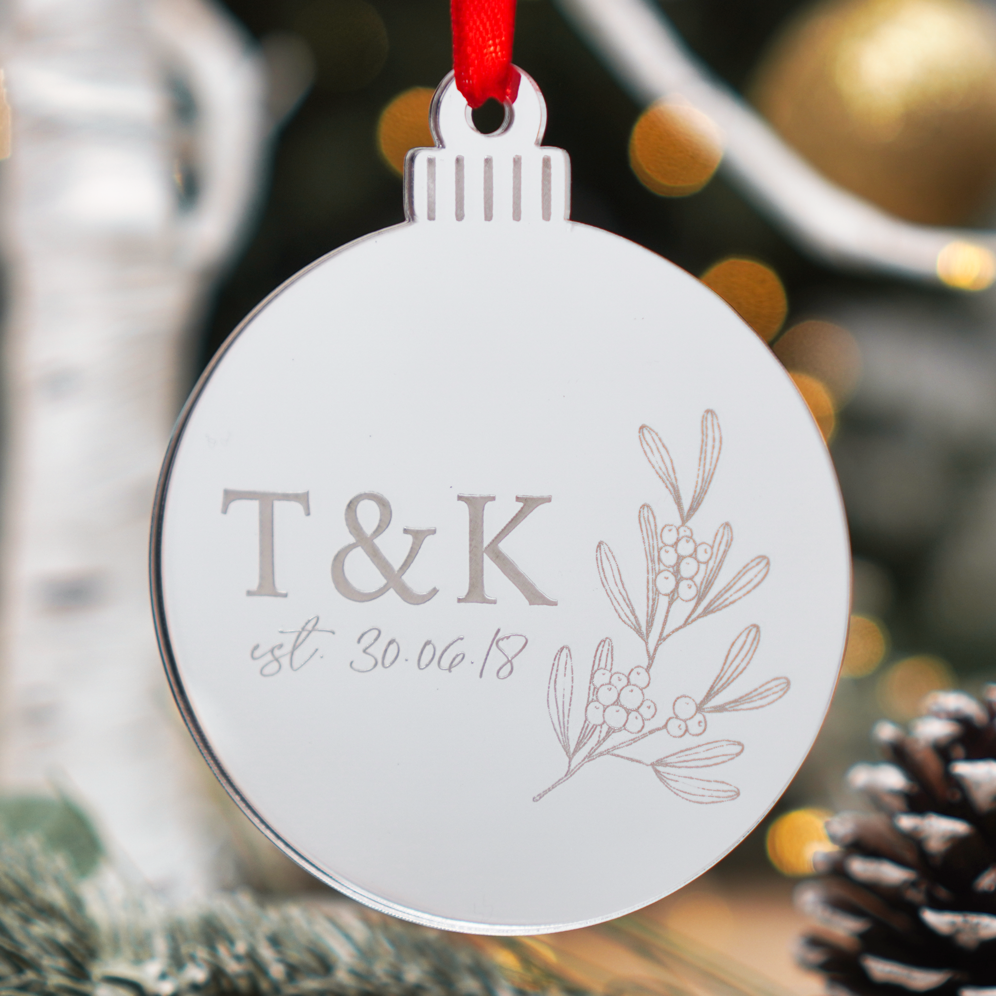 mirror acrylic Christmas bauble ornament for couples