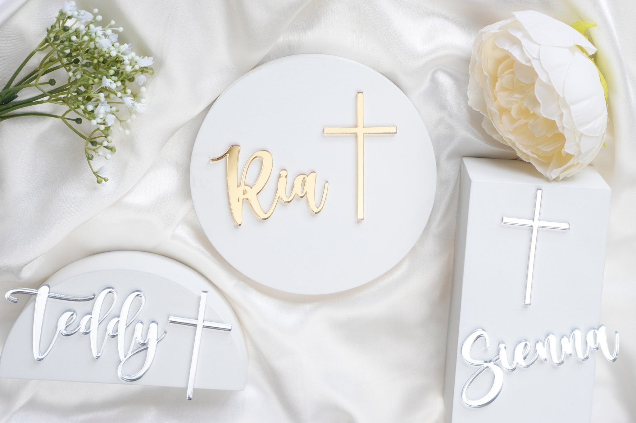 Name and Cross Cake Charm Set