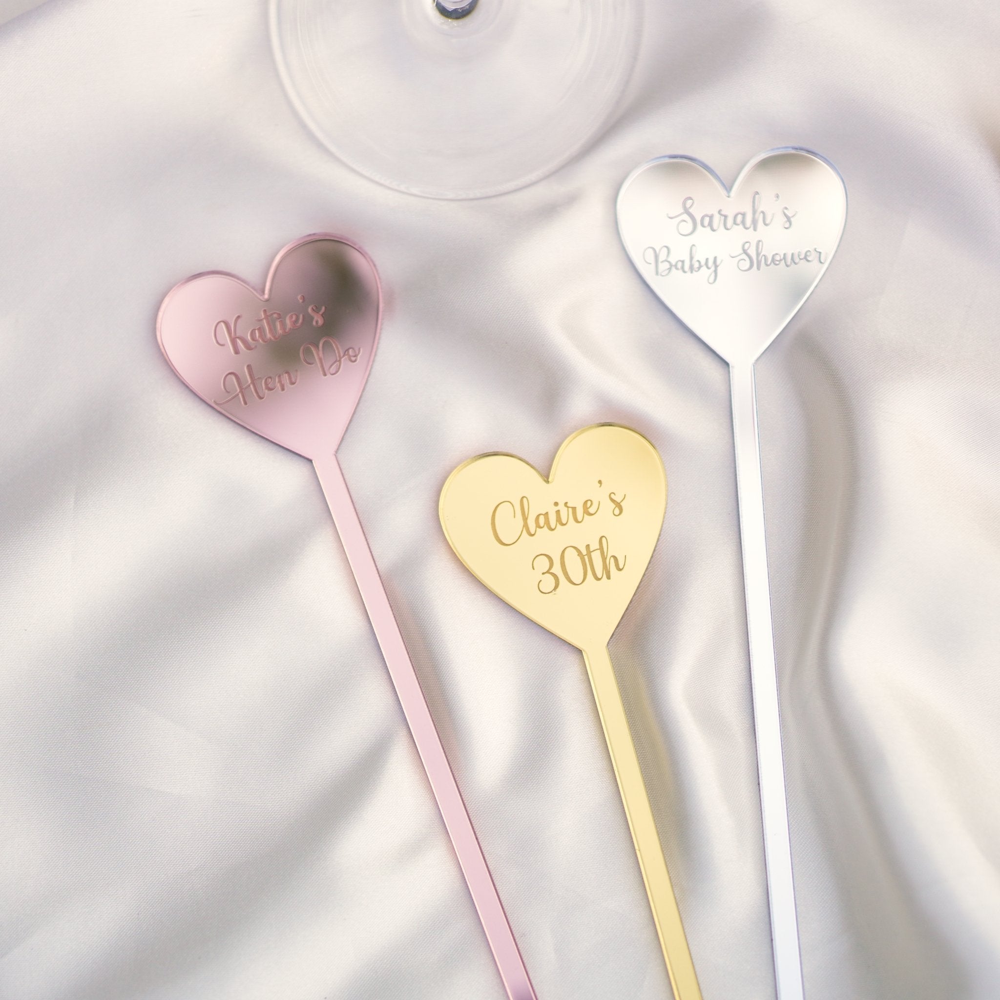 baby shower celebrations personalised acrylic heart drink stirrer