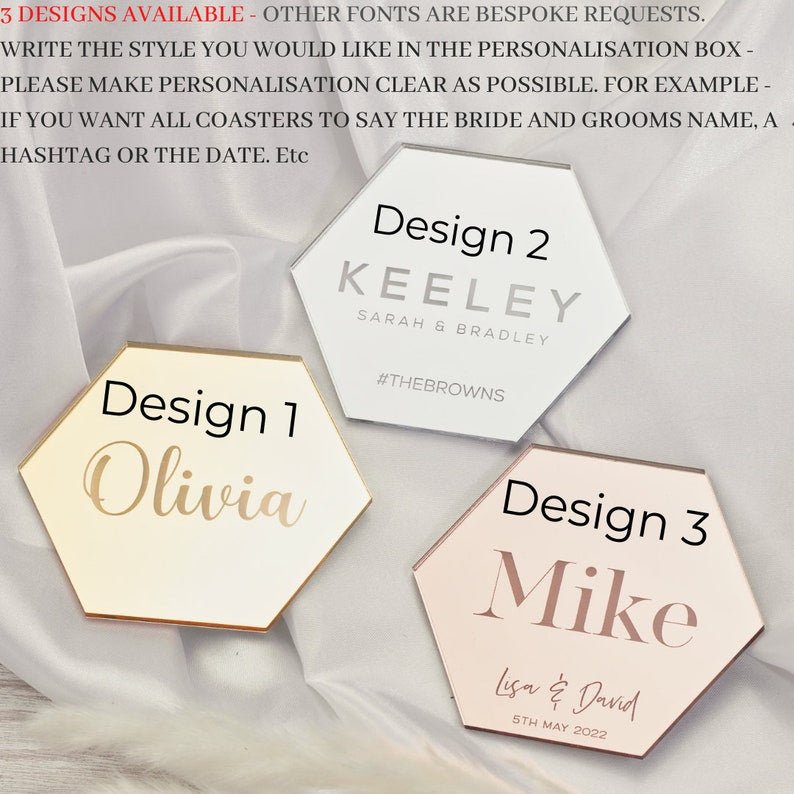 personalised acrylic wedding place name coasters