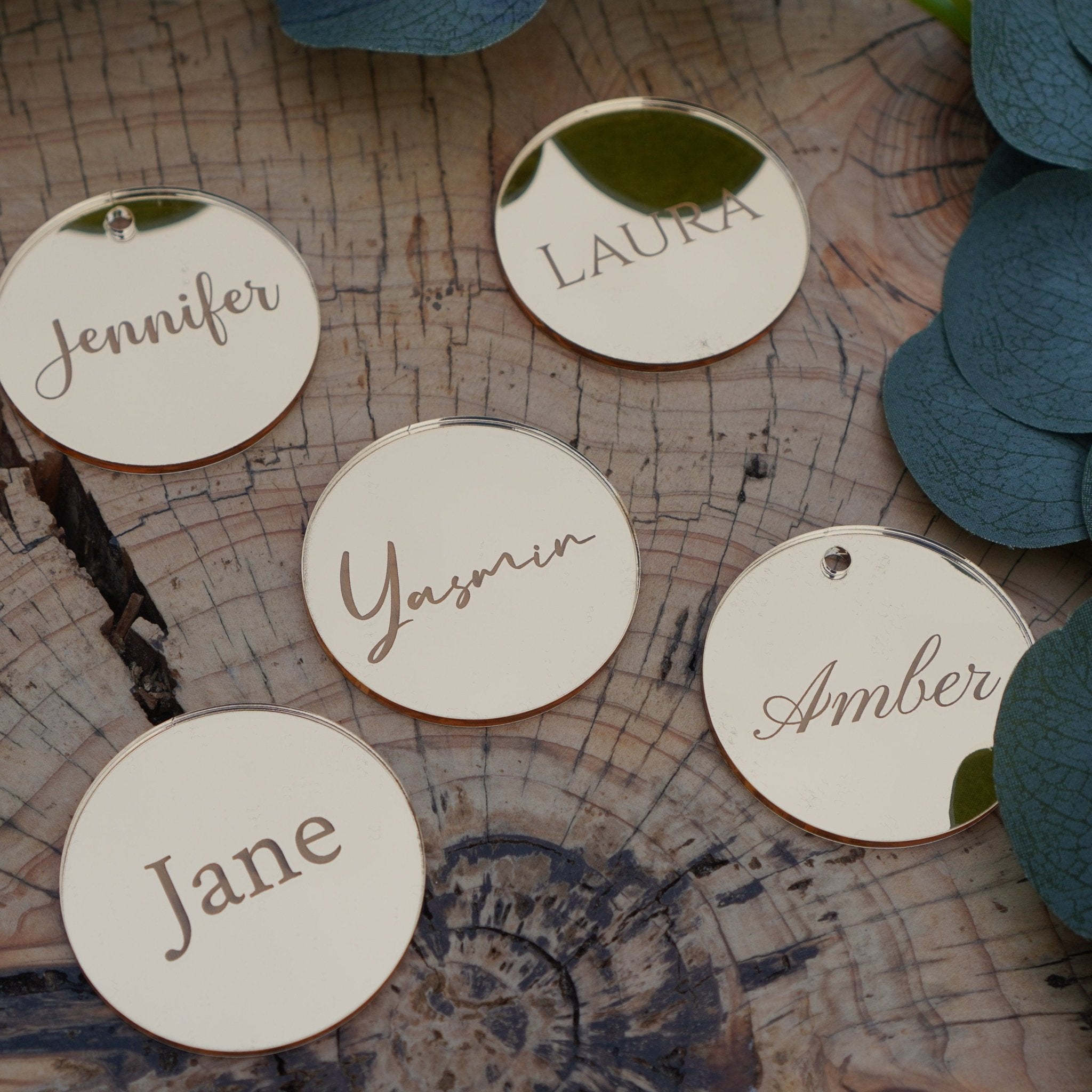 Mirrored Acrylic Personalised Wedding Name Tags