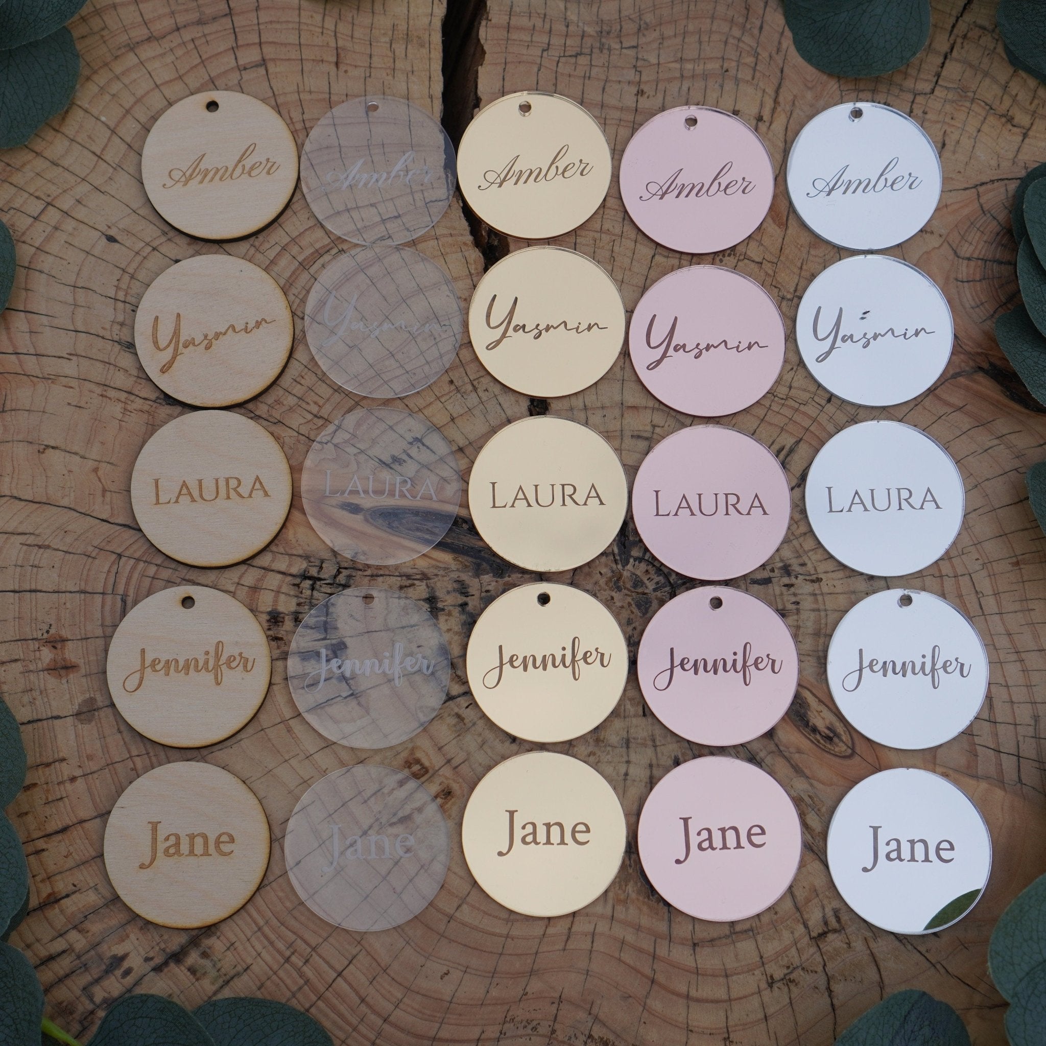 Mirrored Acrylic Personalised Wedding Name Tags