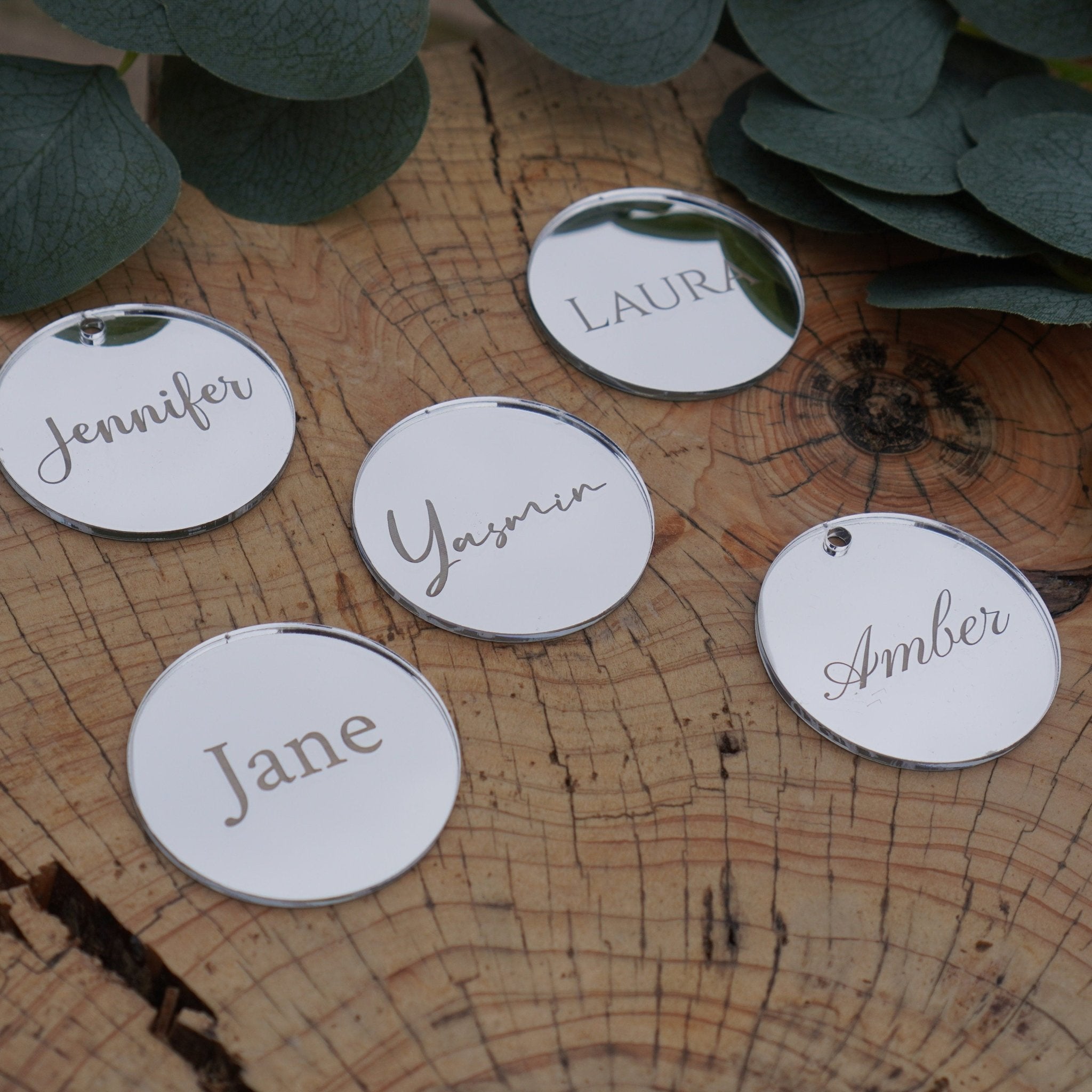 Mirrored Acrylic Personalised Wedding Name Tags