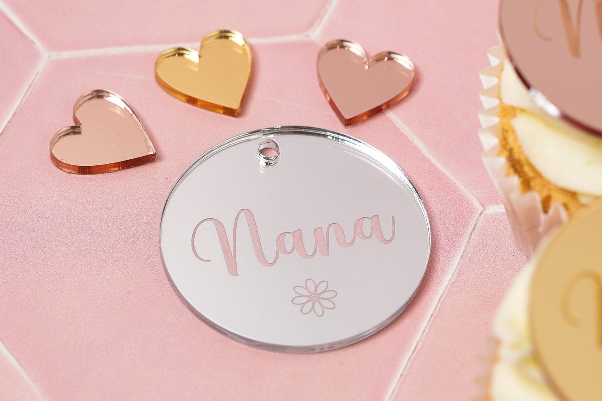 Mirror Acrylic Nana Birthday Cake Disc/Gift Tag