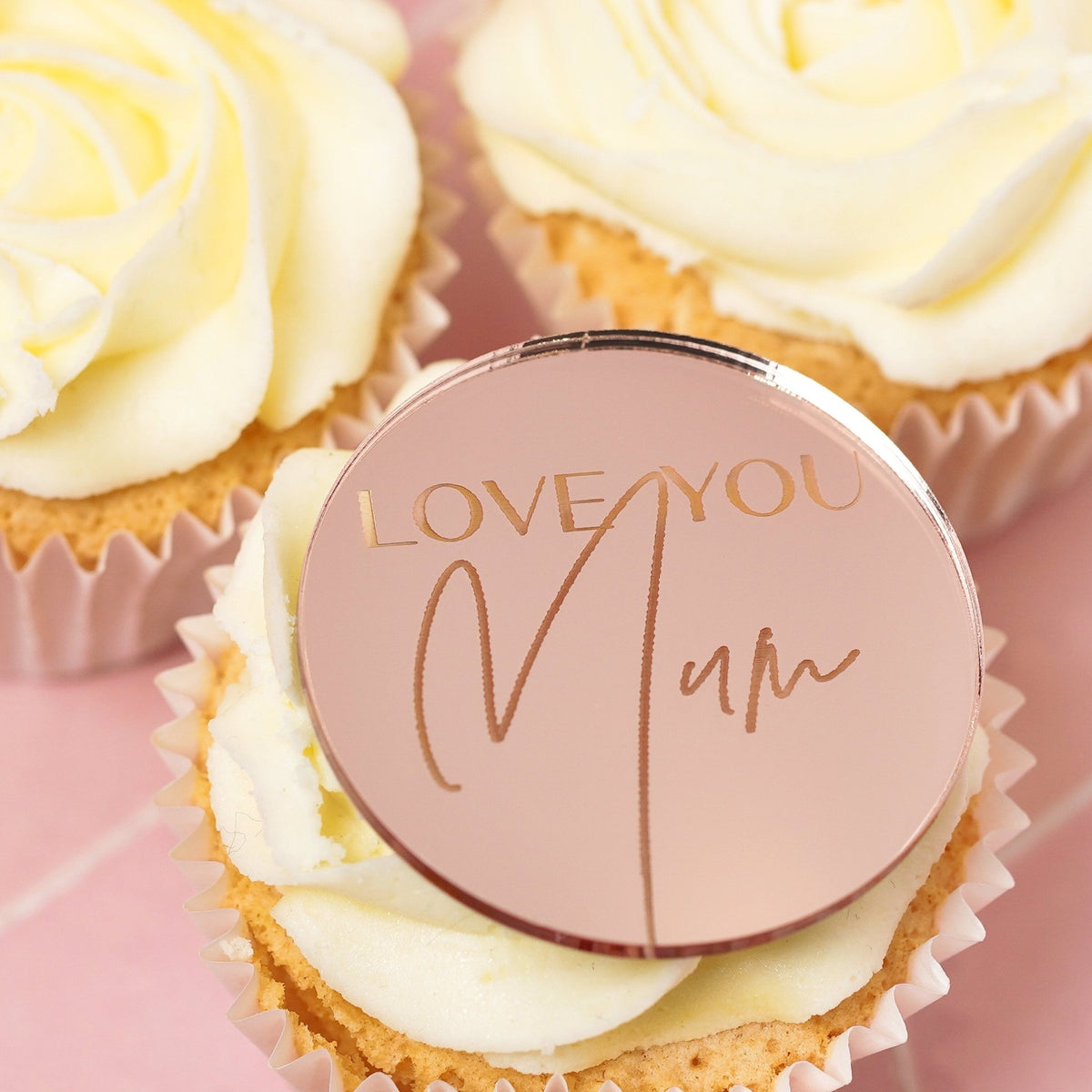 Mirror Acrylic Love You Mum Cupcake Topper / Gift Tag