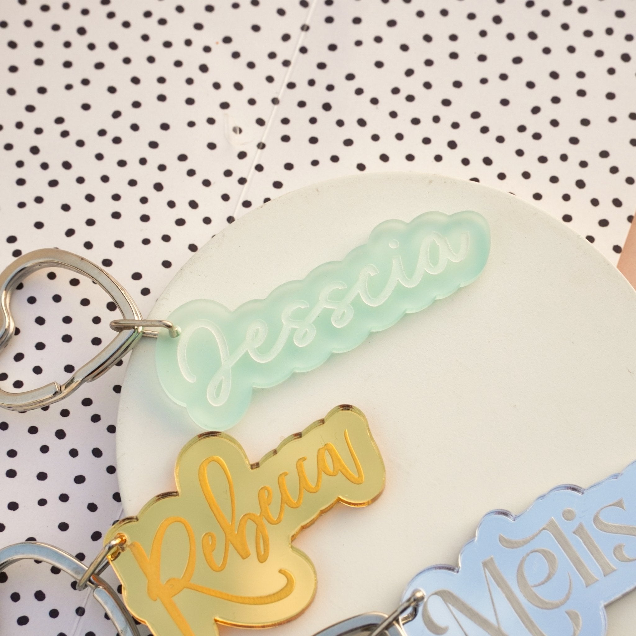 personalised acrylic keyring name charm for women