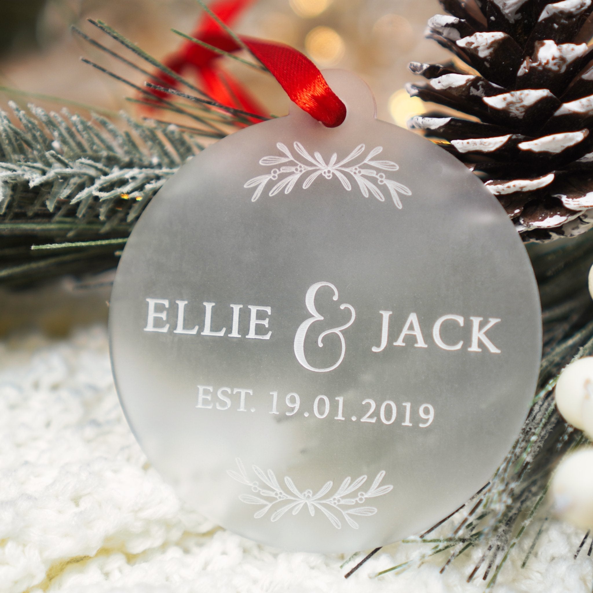 acrylic Christmas bauble ornament for couple
