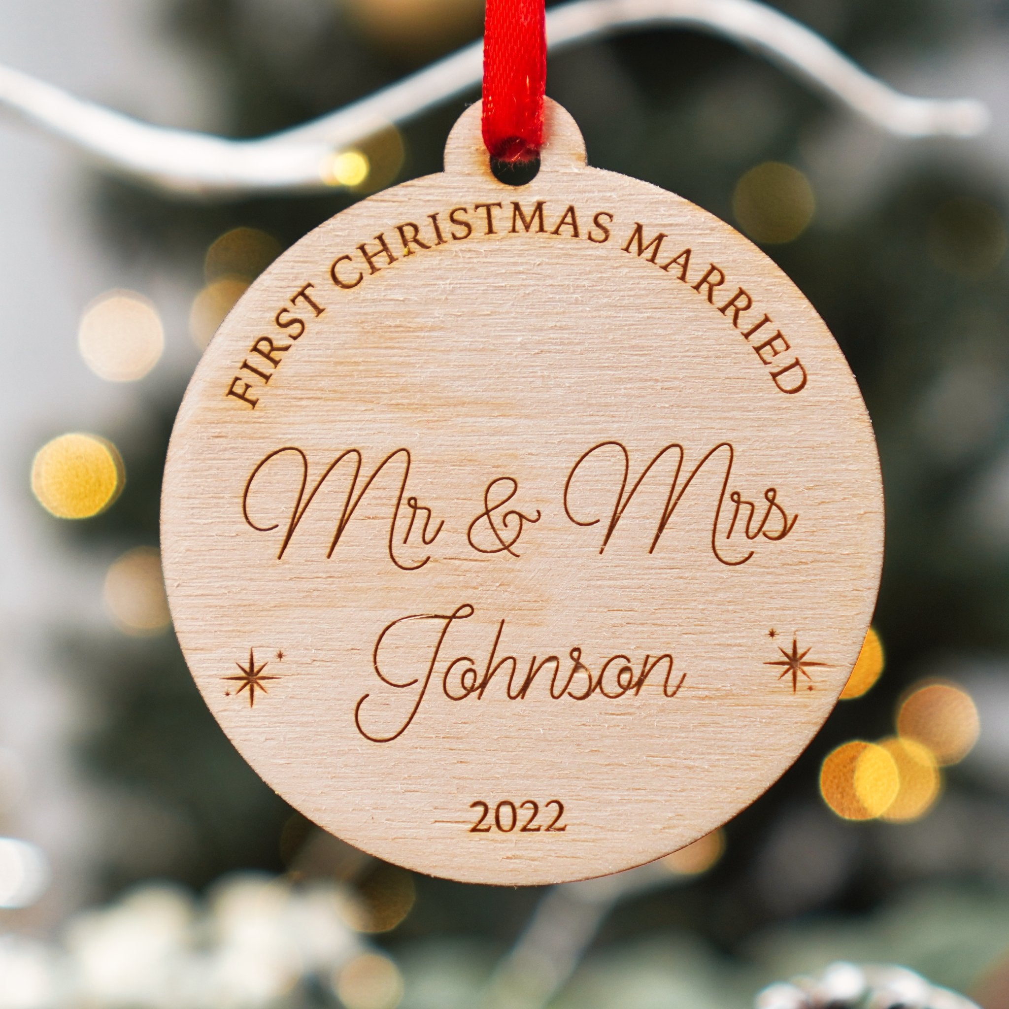wooden mr and mrs first Christmas married decoration