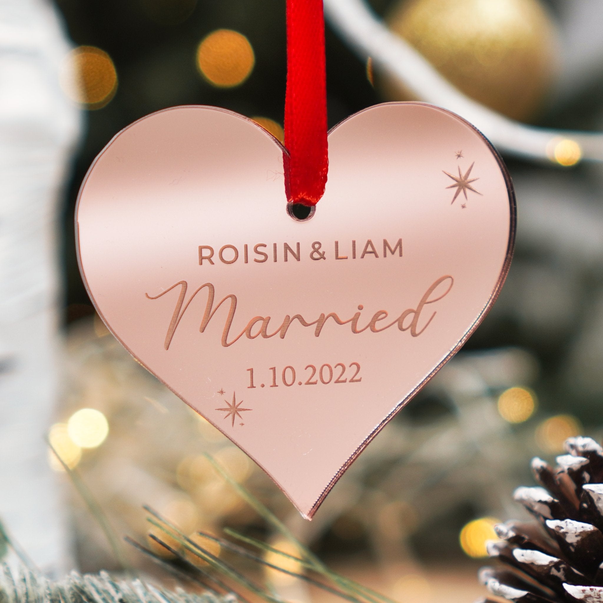 mirror acrylic chrismtas bauble gift for couples first Christmas married