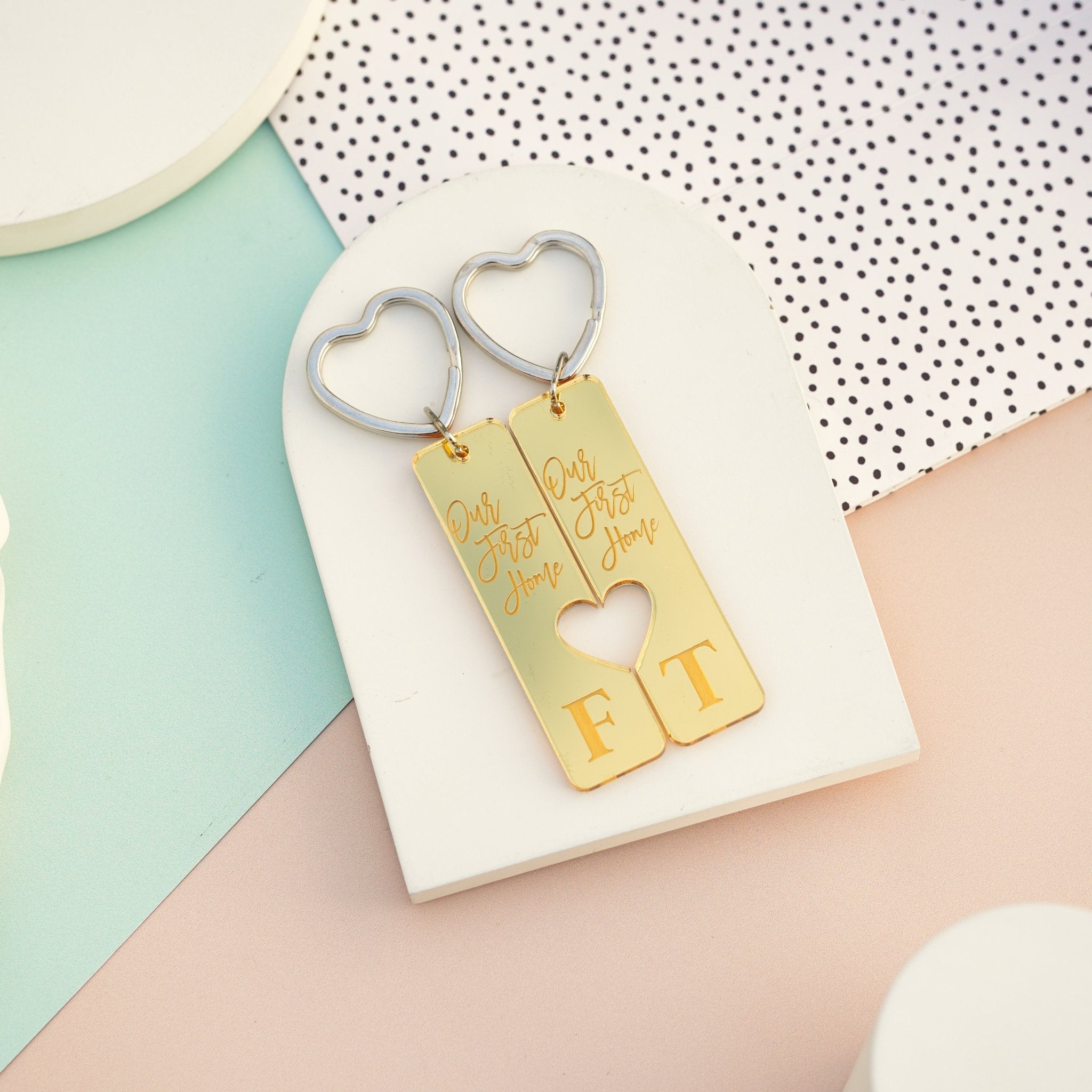 acrylic personalised initial our first home key ring pair
