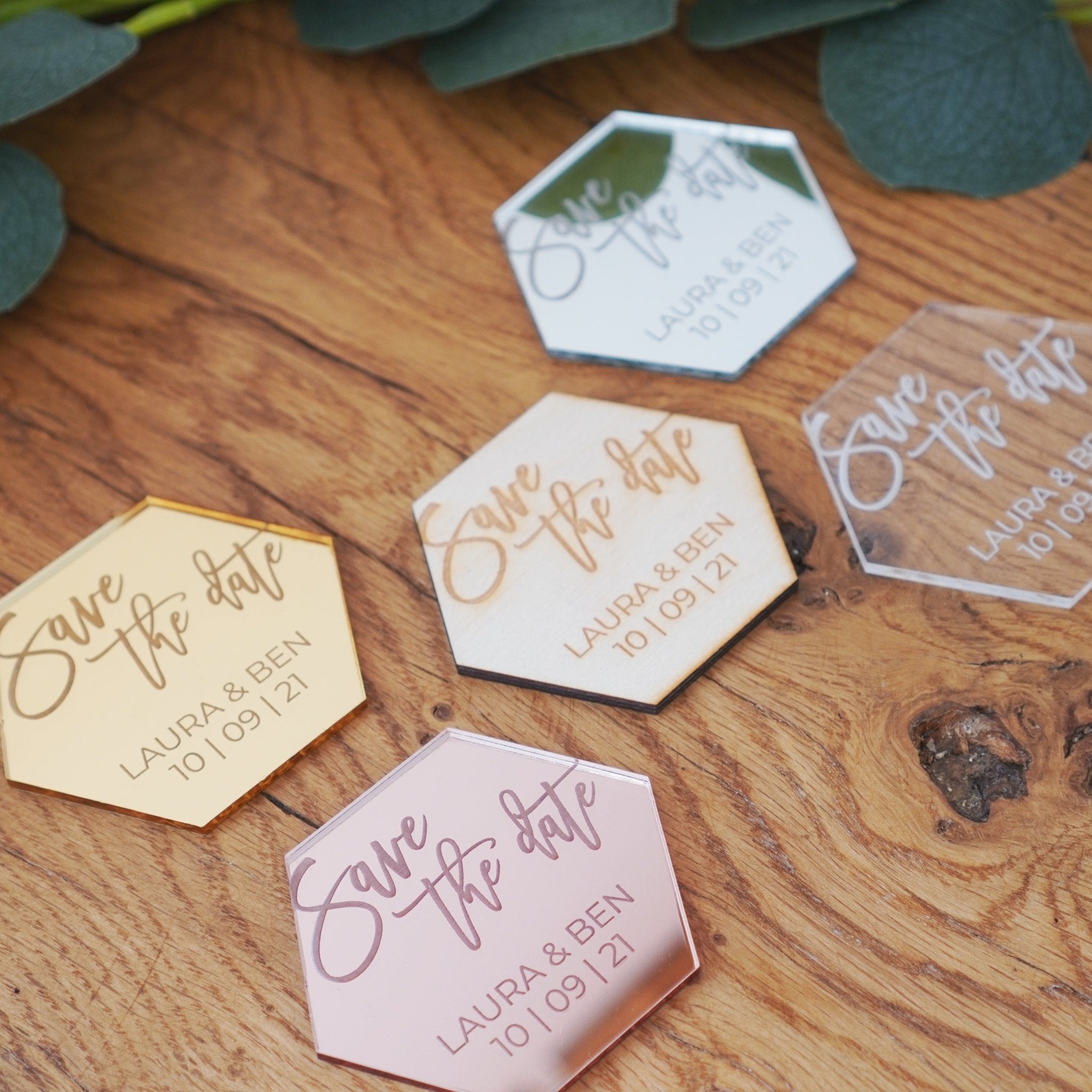 hexagonal acrylic save the date invitation card