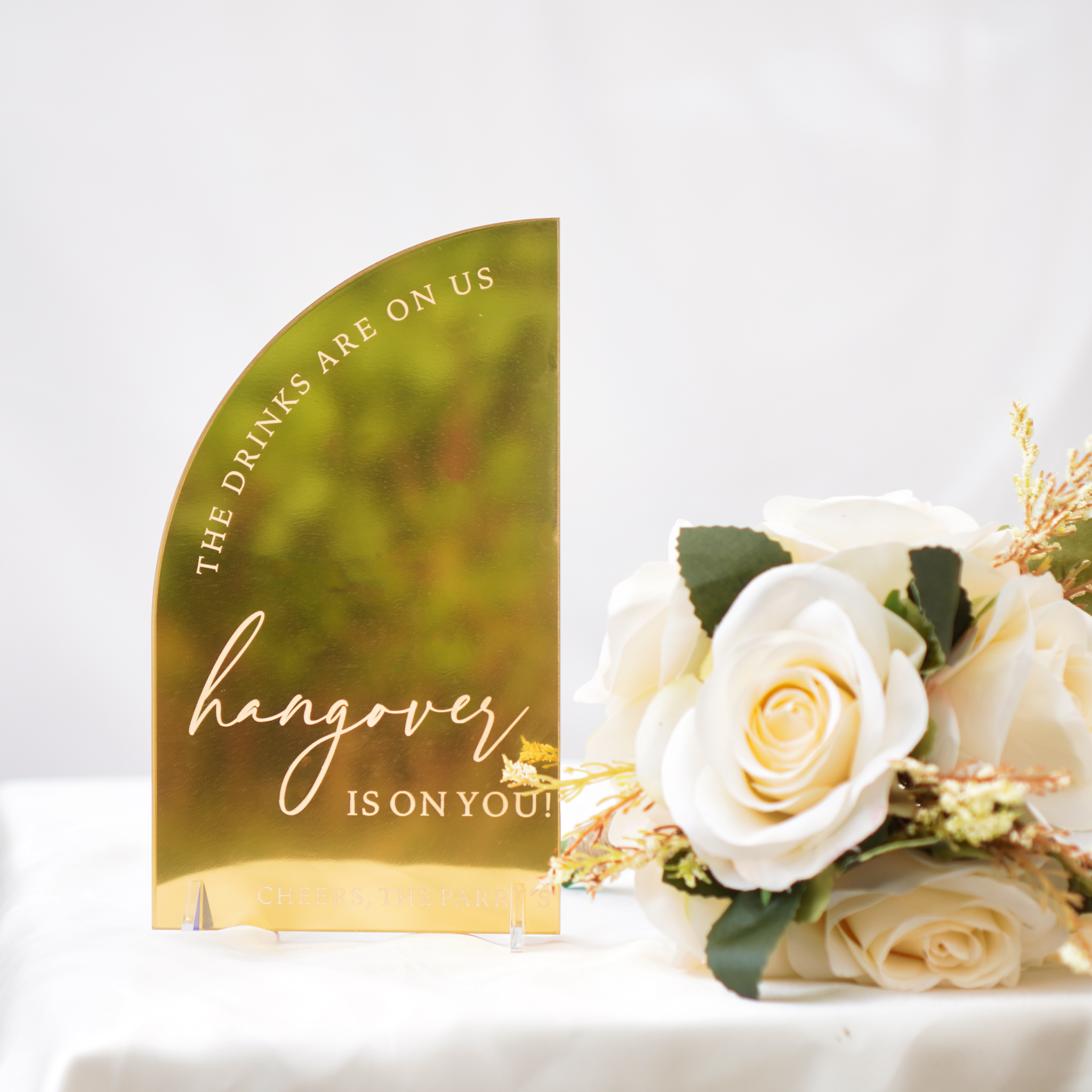 Wedding open bar free drinks sign