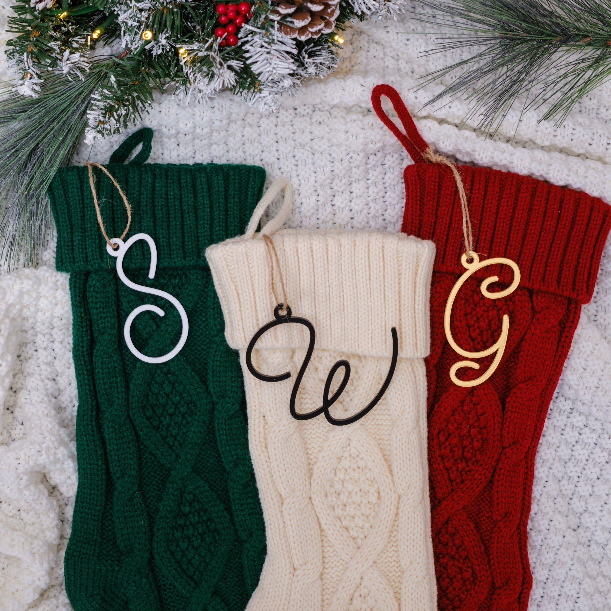 Christmas stocking with Initial tag