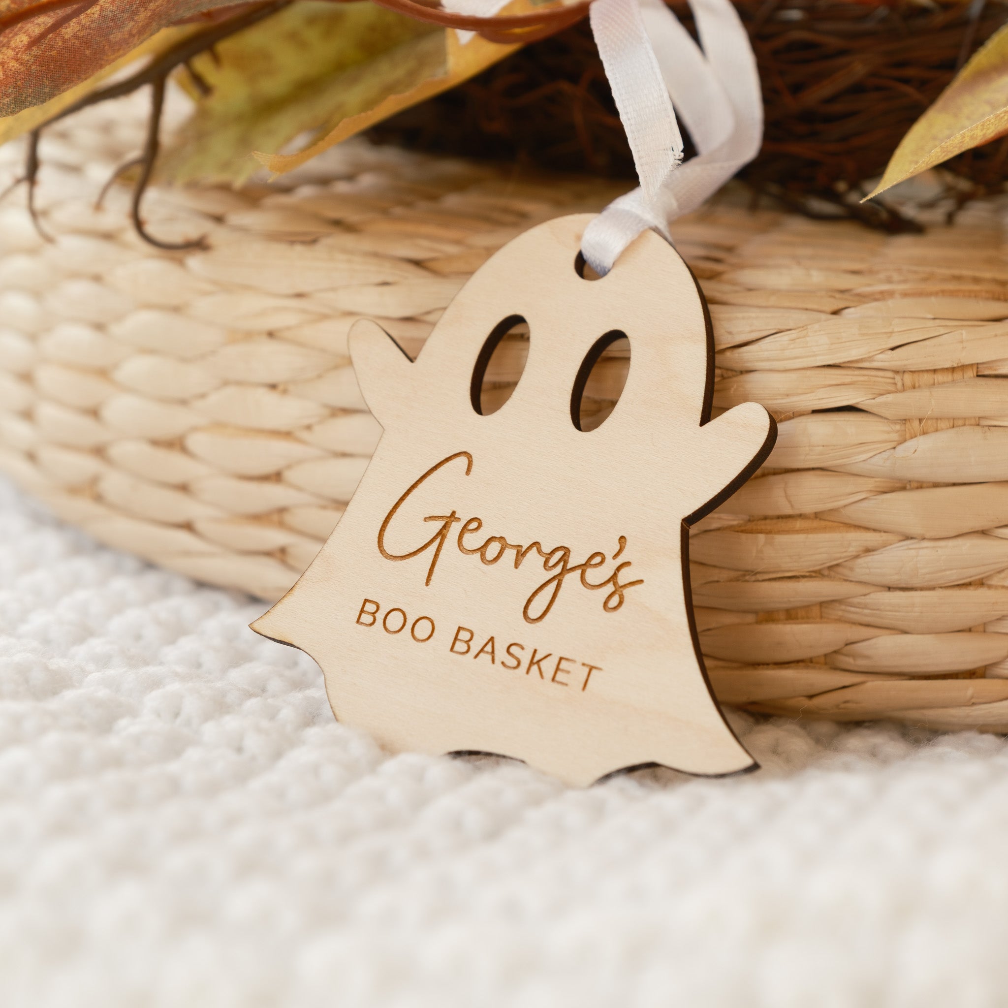 Wooden halloween keepsake trick or treat name tag
