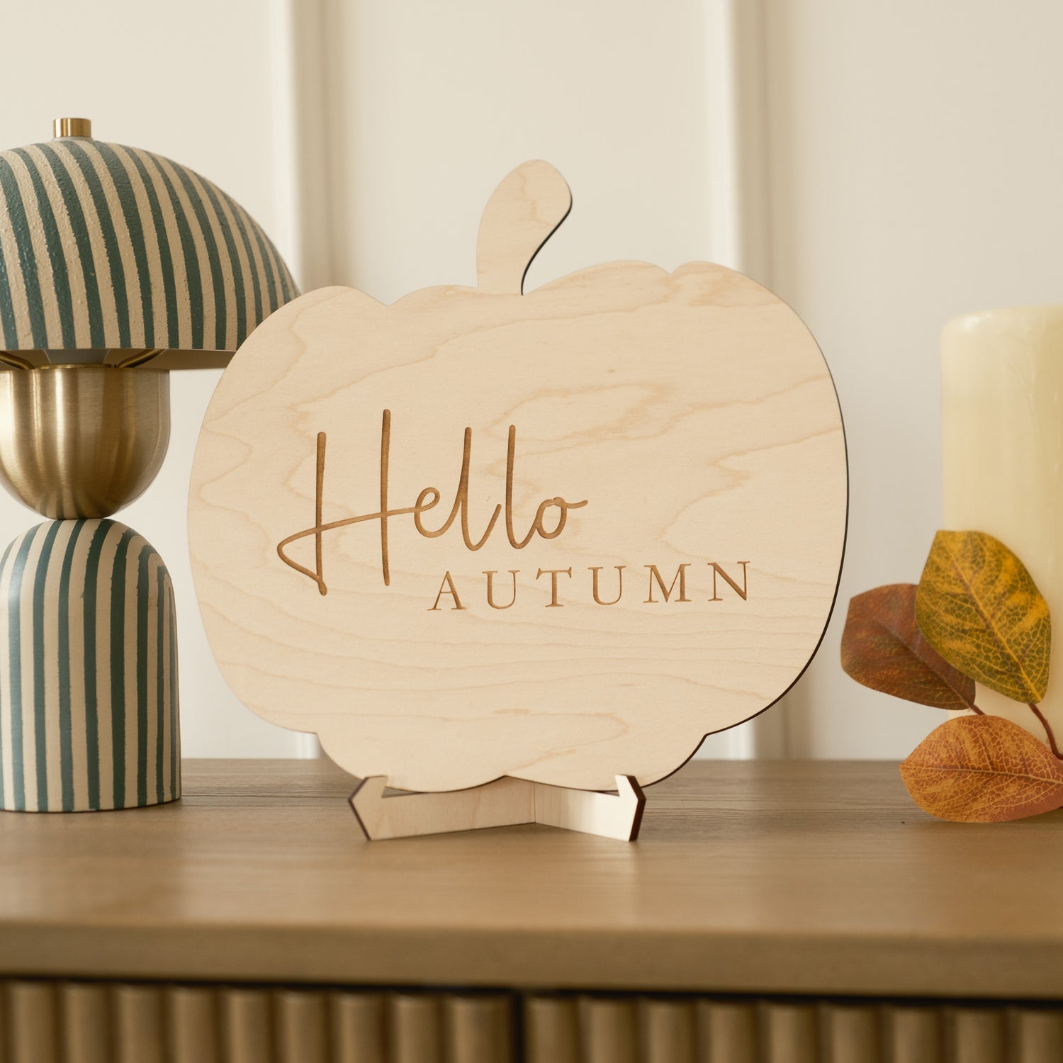 wooden pumpkin engraved hellow autumn fall decor