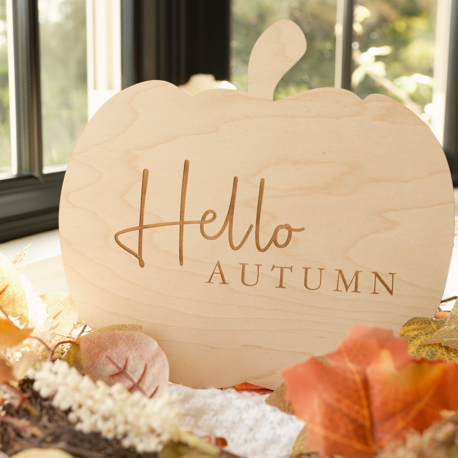 Hello Autumn wooden pumpkin plaque