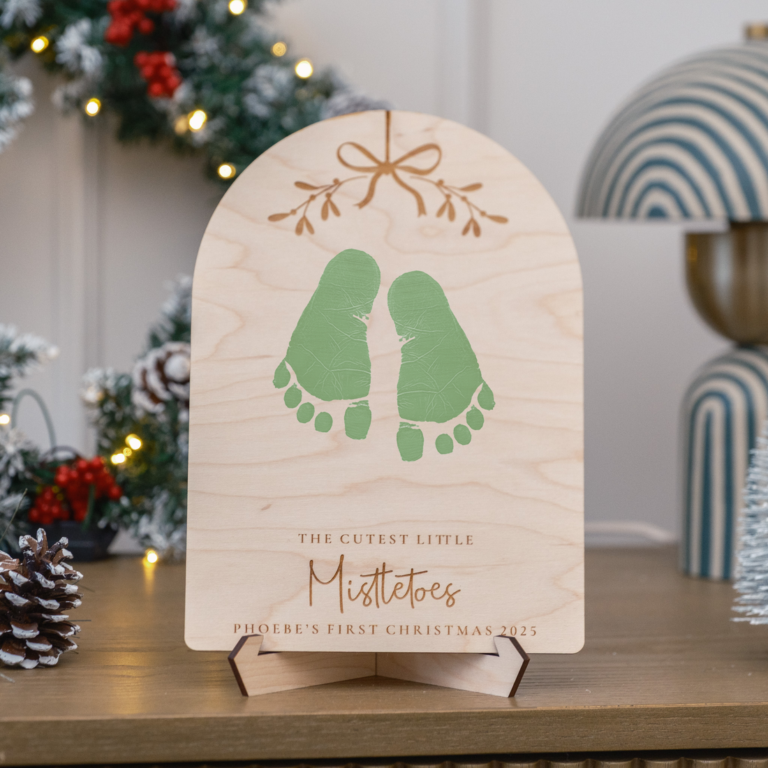 Babies First Christmas Foot Print Plaque - Mistletoes