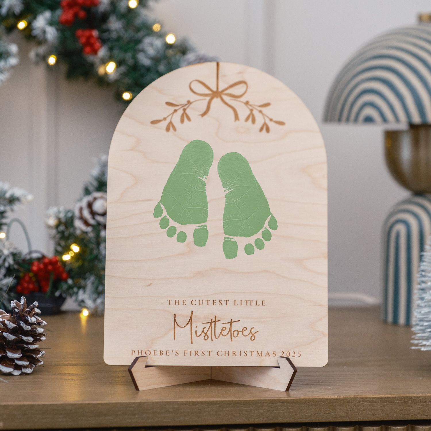 Babies First Christmas Foot Print Plaque - Mistletoes