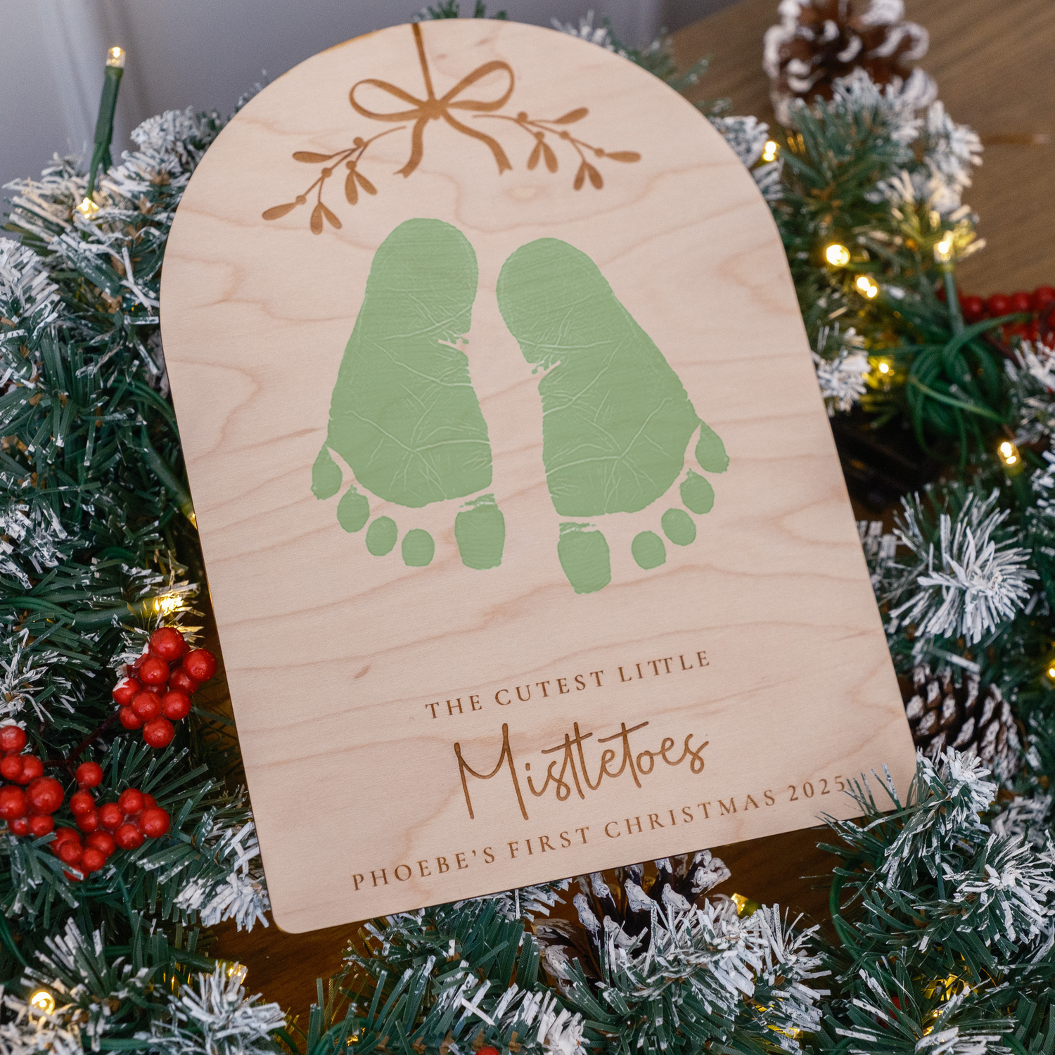 Babies First Christmas Foot Print Plaque - Mistletoes