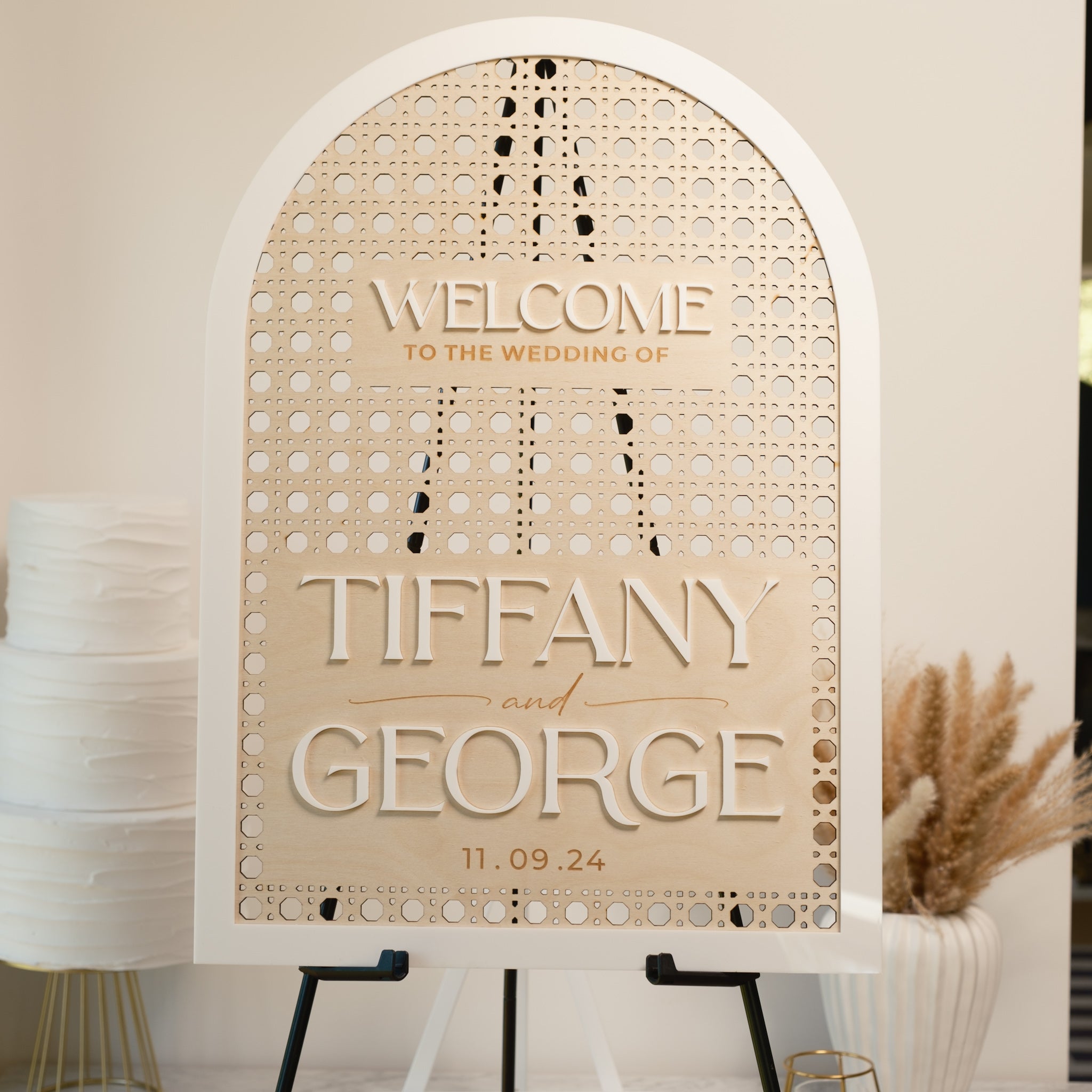 Boho Rattan wedding welcome sign
