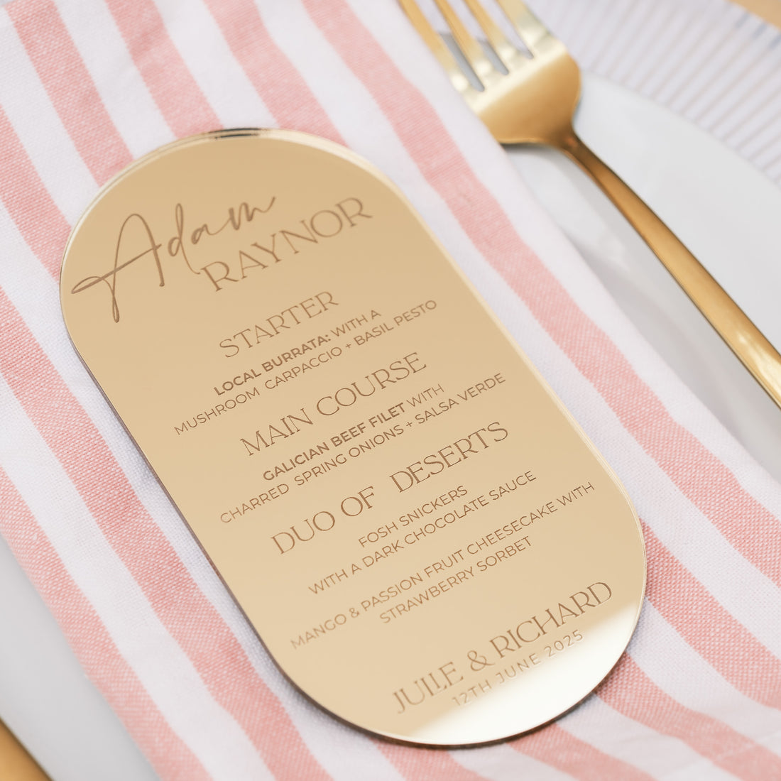 Wedding menu name cards