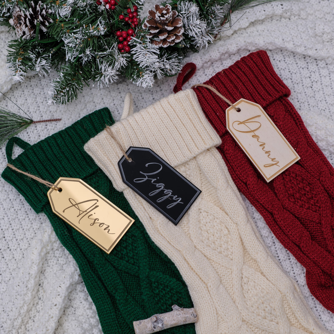 Knitted Stockings with Name Tags
