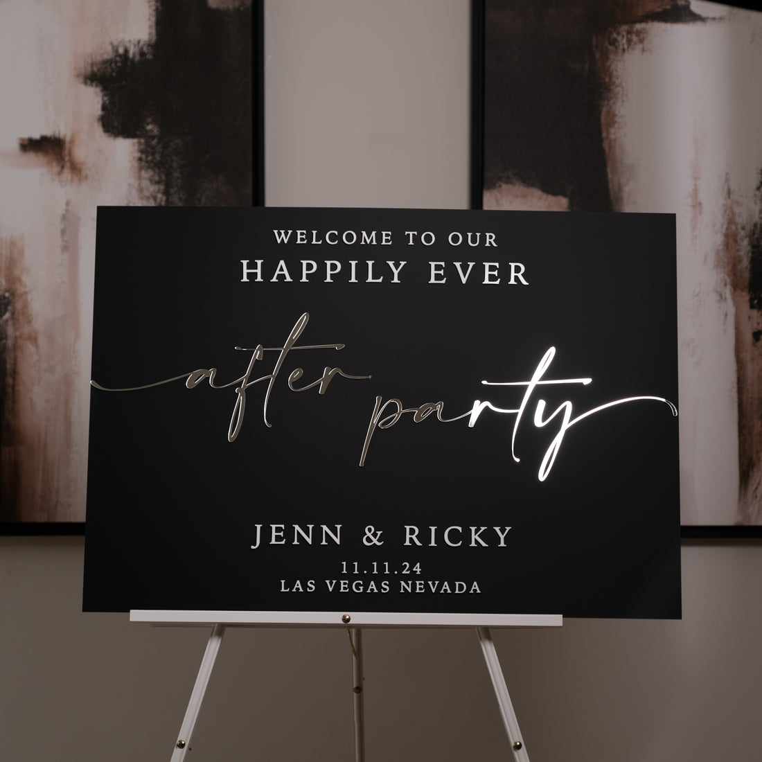 happily ever after party modern wedding signage