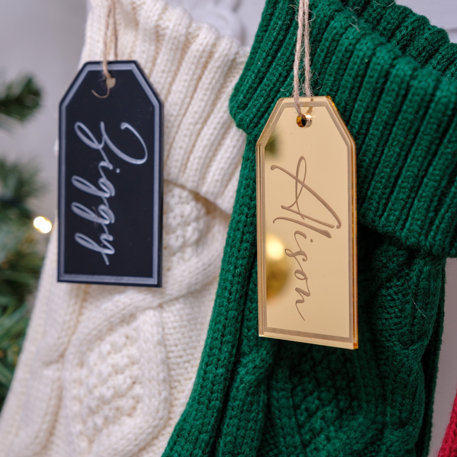 Christmas stockings with tags