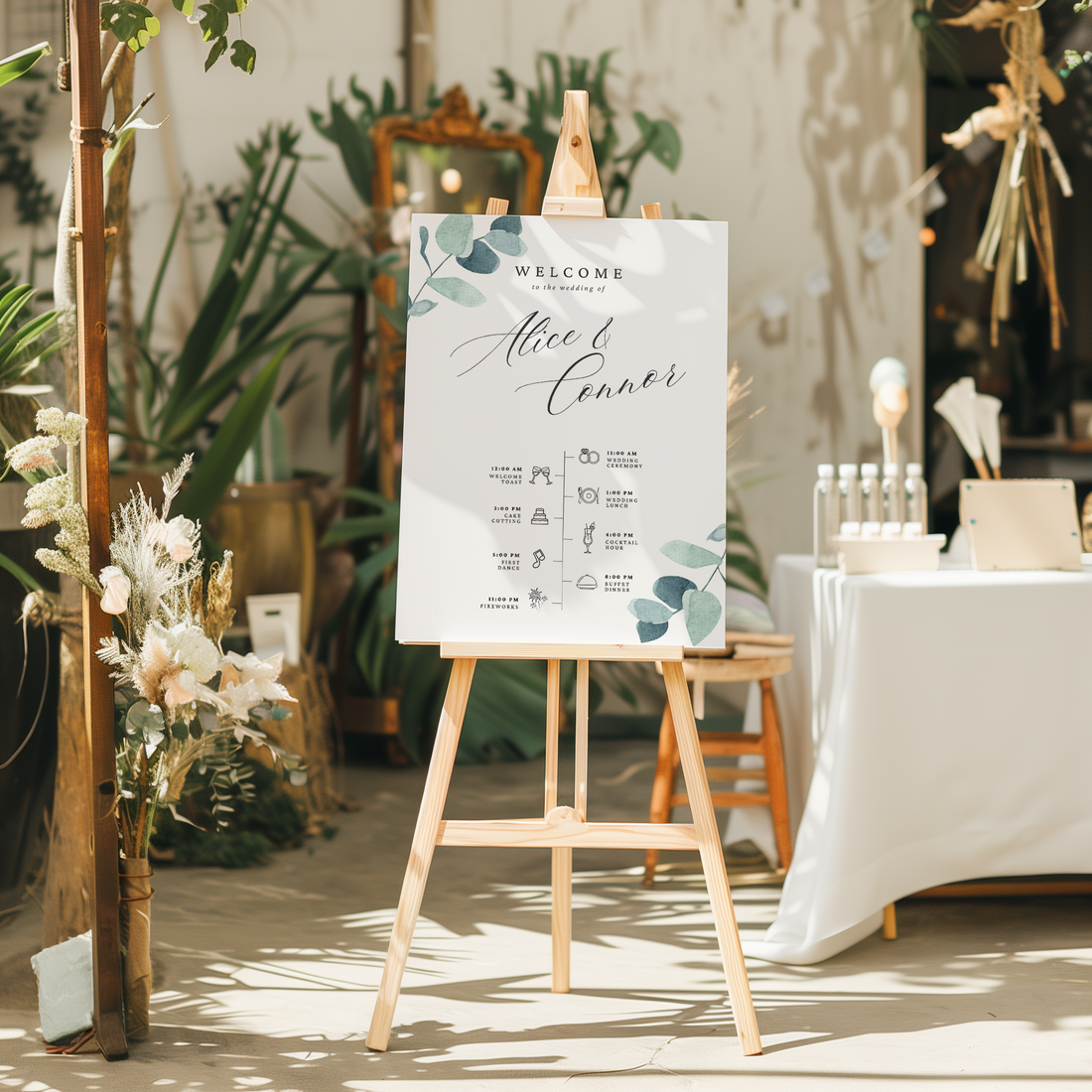 Eucalyptus Custom Wedding Welcome & Order Of The Day Sign