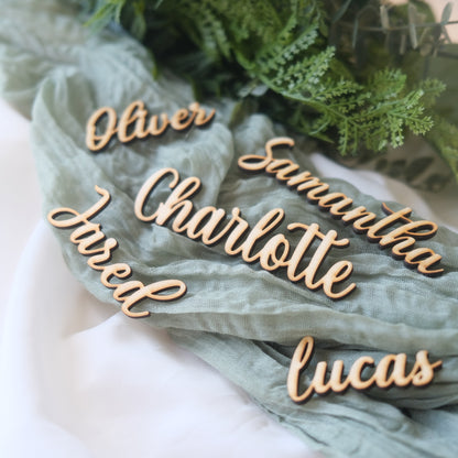 Wooden rustic wedding name place settings