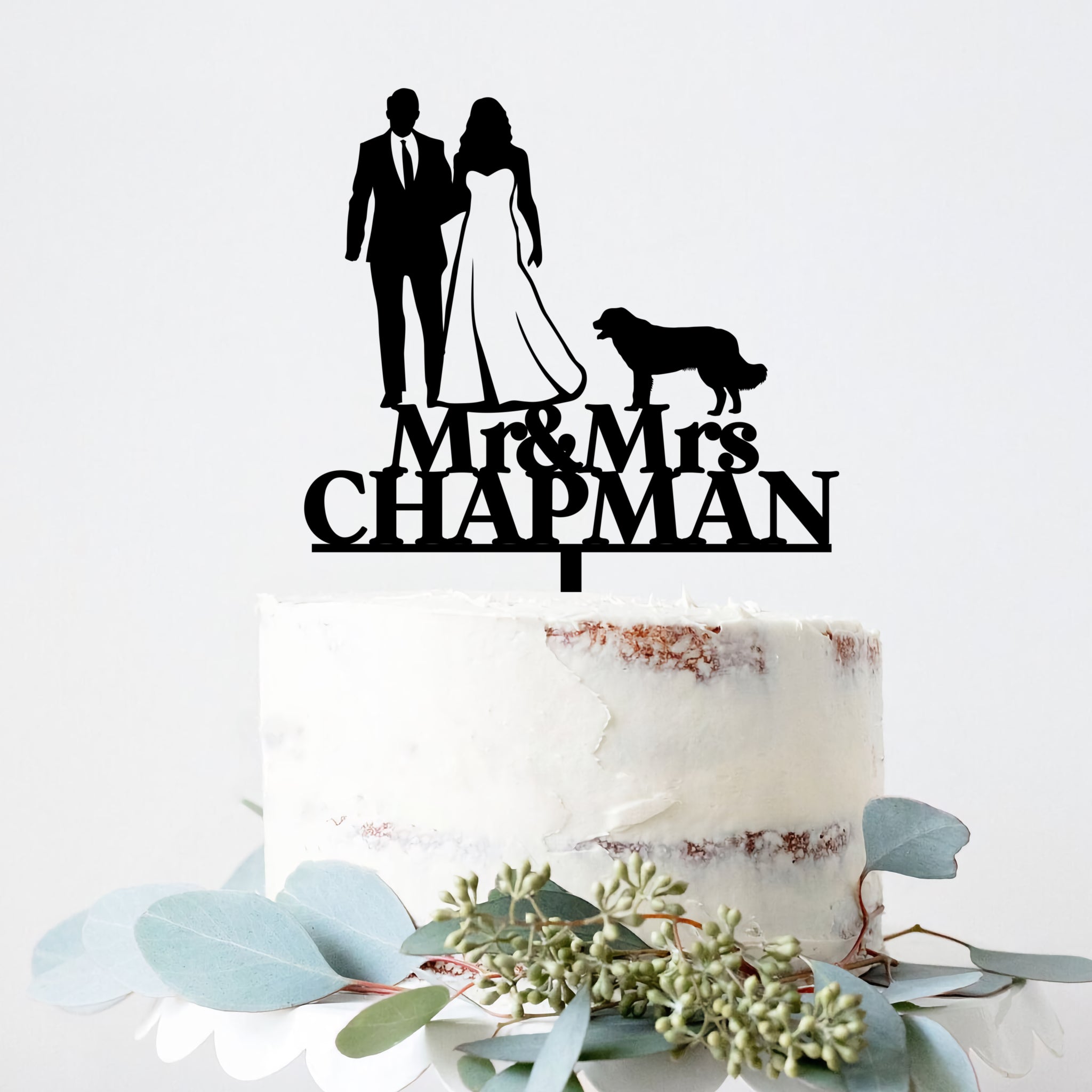 Personalised wedding cake topper with dog