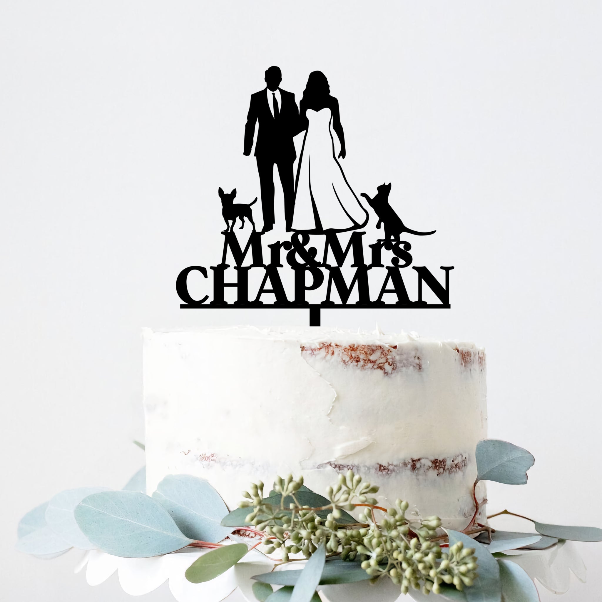 Wedding Cake Topper With Dog Bride and Groom