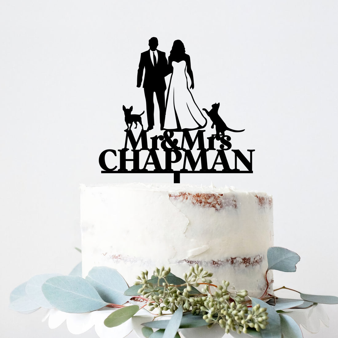 Wedding Cake Topper With Dog Bride and Groom