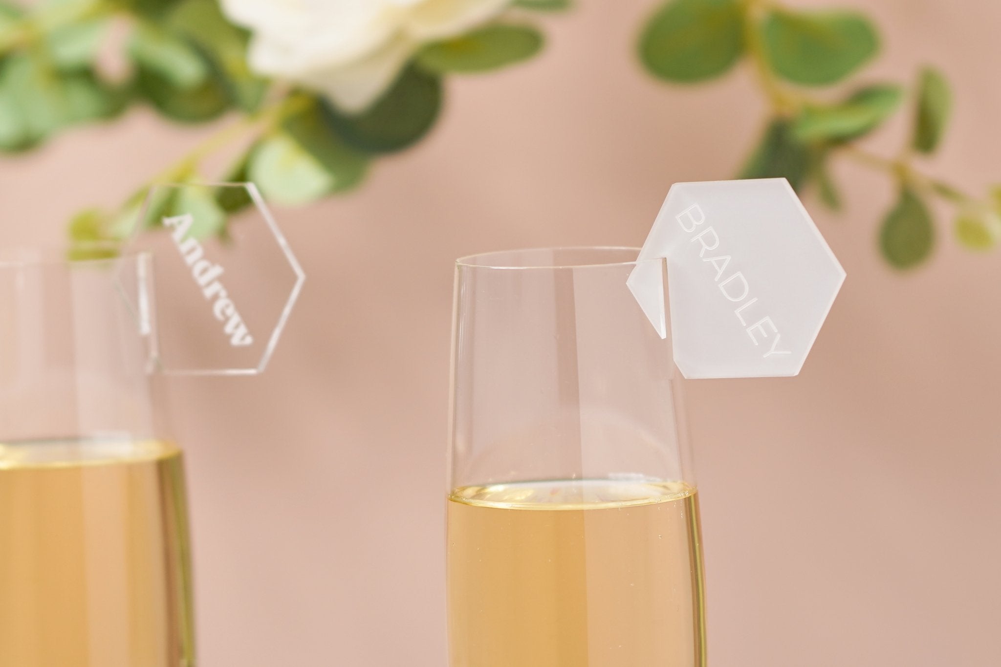 Personalised acrylic wedding drink tags