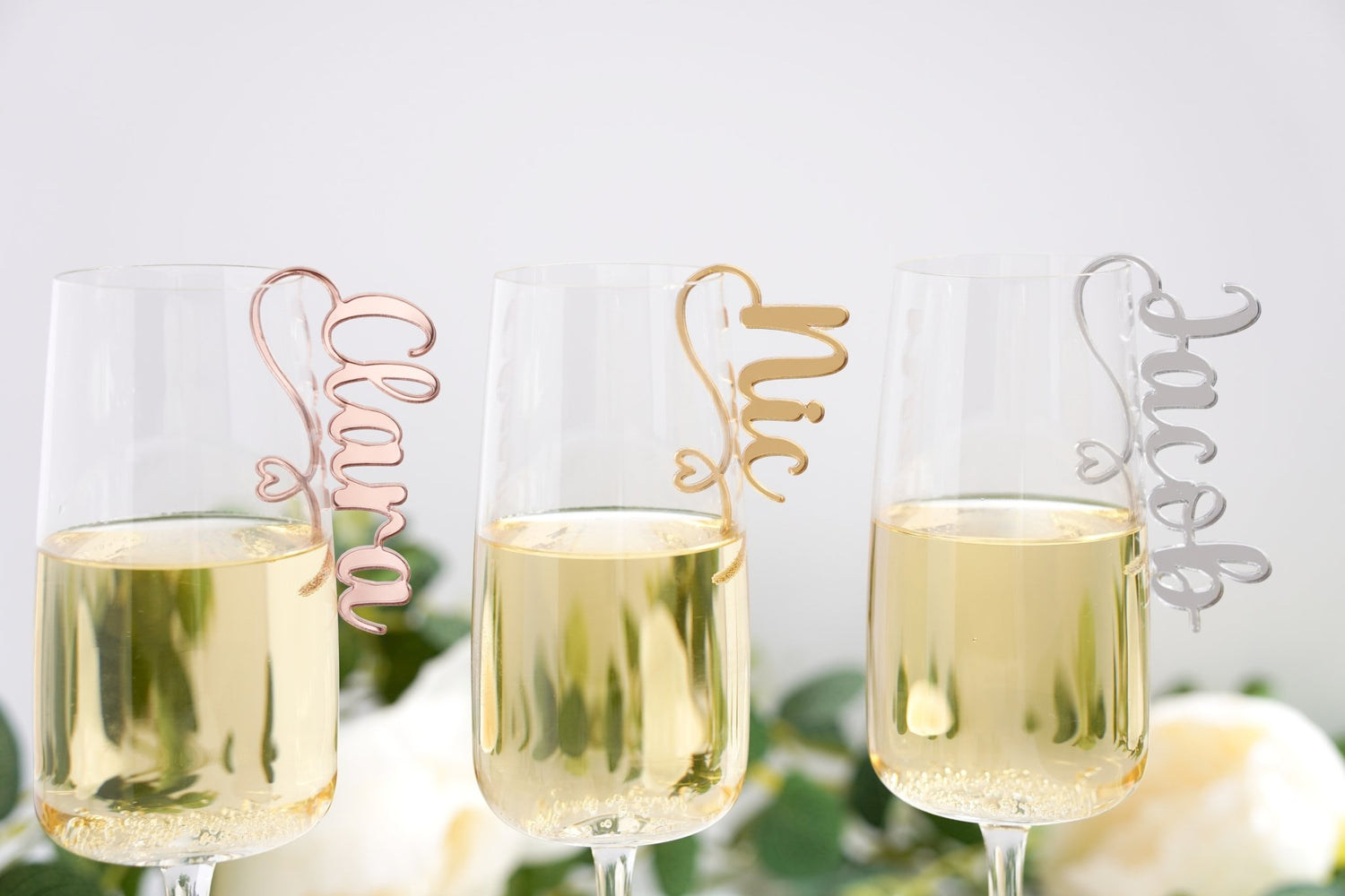 personalised wedding table drink name charms 