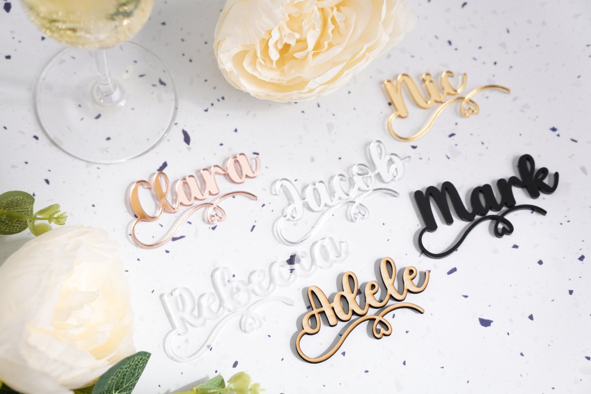 acrylic hook name tags for wine glasses