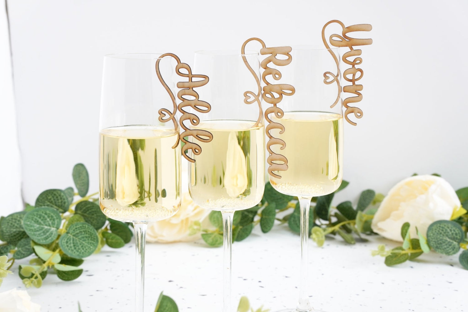 personalised wooden drink charm names for weddings