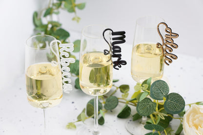 personalised acrylic champagne glass drink charm name tags 
