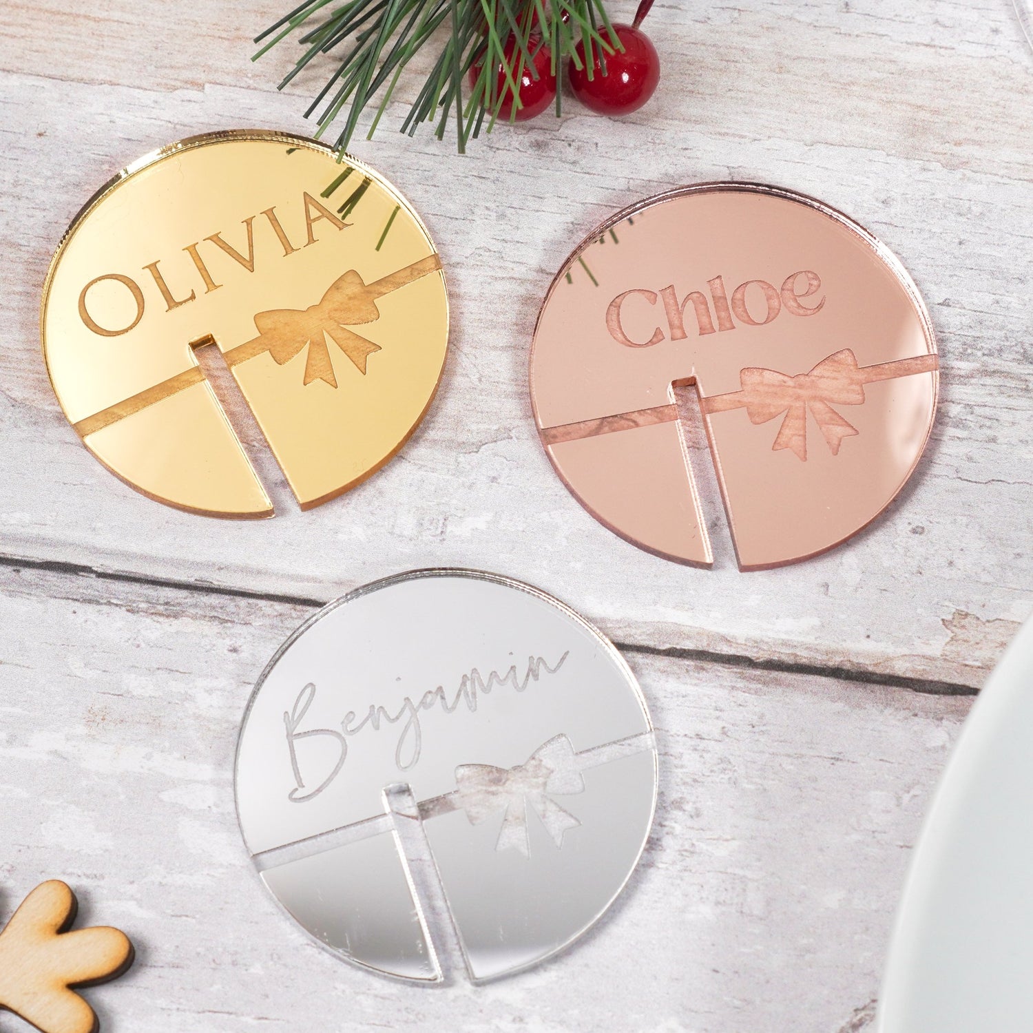 Personalised Christmas Bow Drink Tags