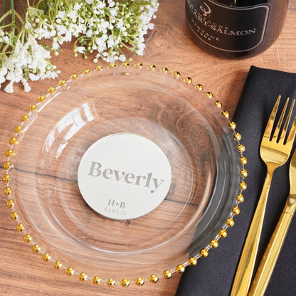 personalised circle coasters for wedding favours 