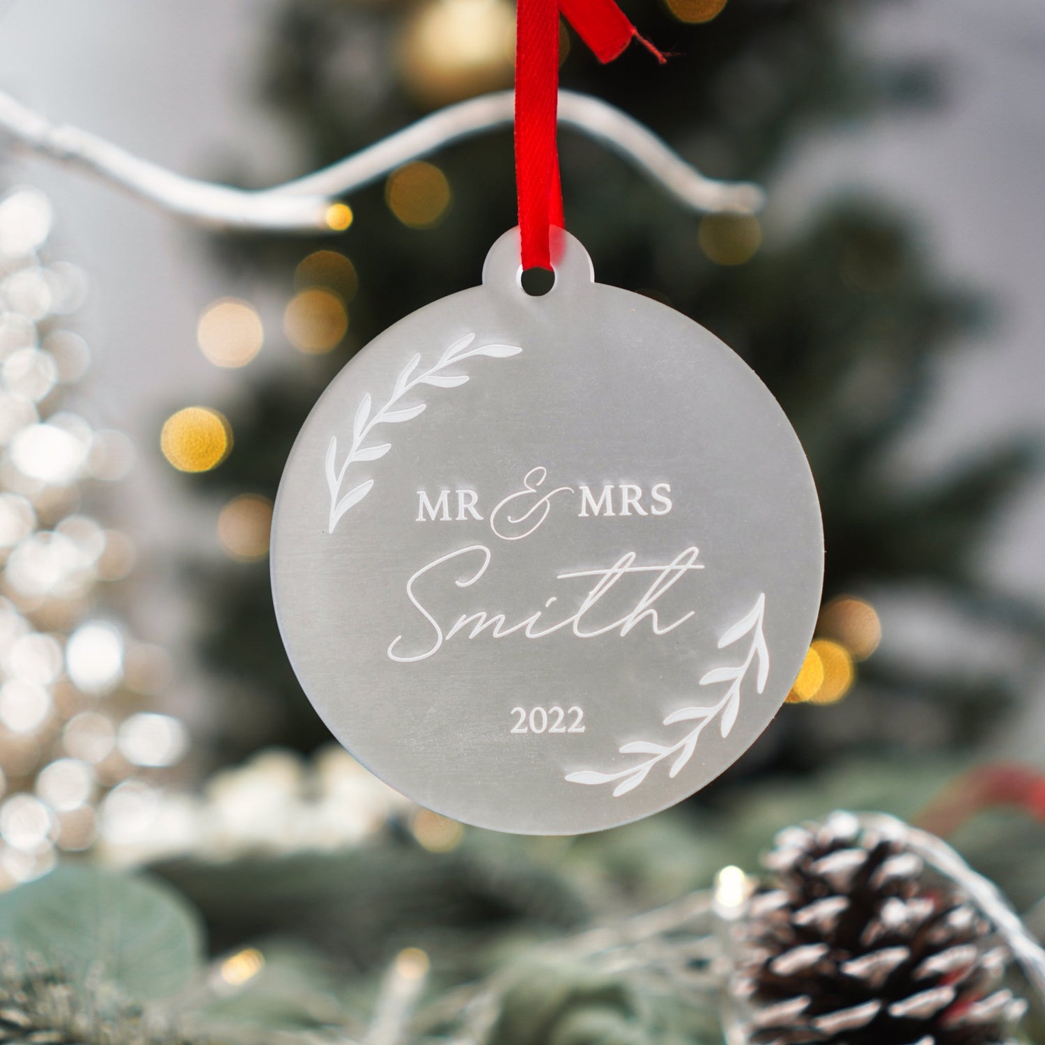 mr &amp; mrs acrylic Christmas bauble ornament 