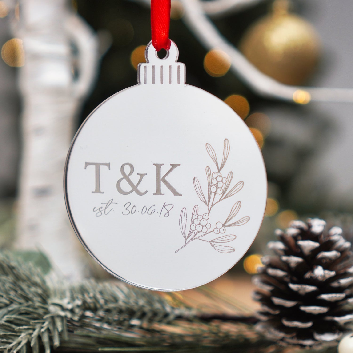 couples initials anniversary bauble ornament